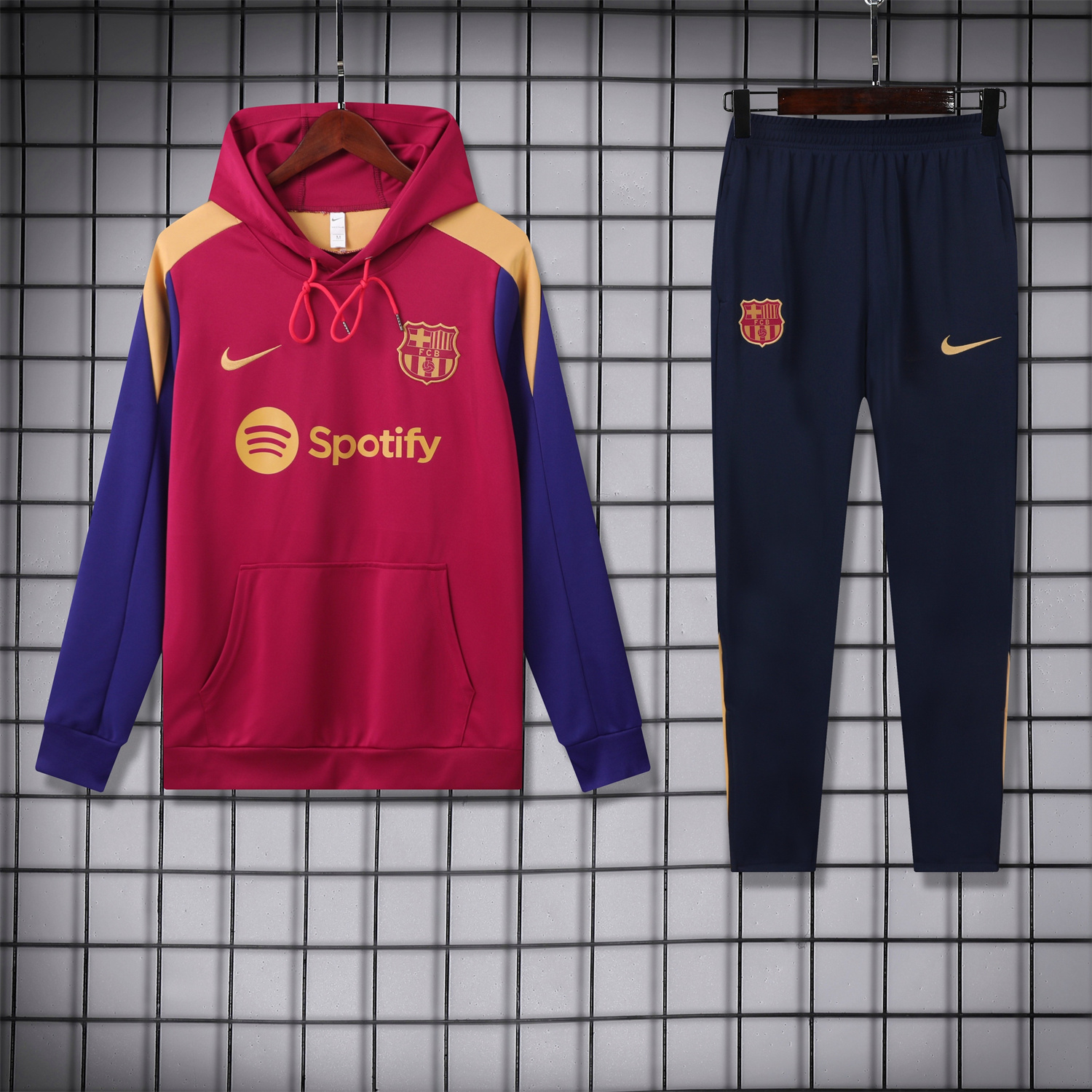 Higojerseys-Barcelona 24-25 Training Hoodie Set - Red Hoodie and Deep Blue Pants