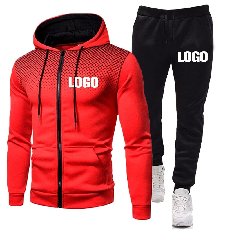 2023 Custom Logo Autumn Winter Men's Set Thicken Warm Tracksuit Hoooded Jacket & Sweatpants 2 Piece Set Male Outfits Sportswear