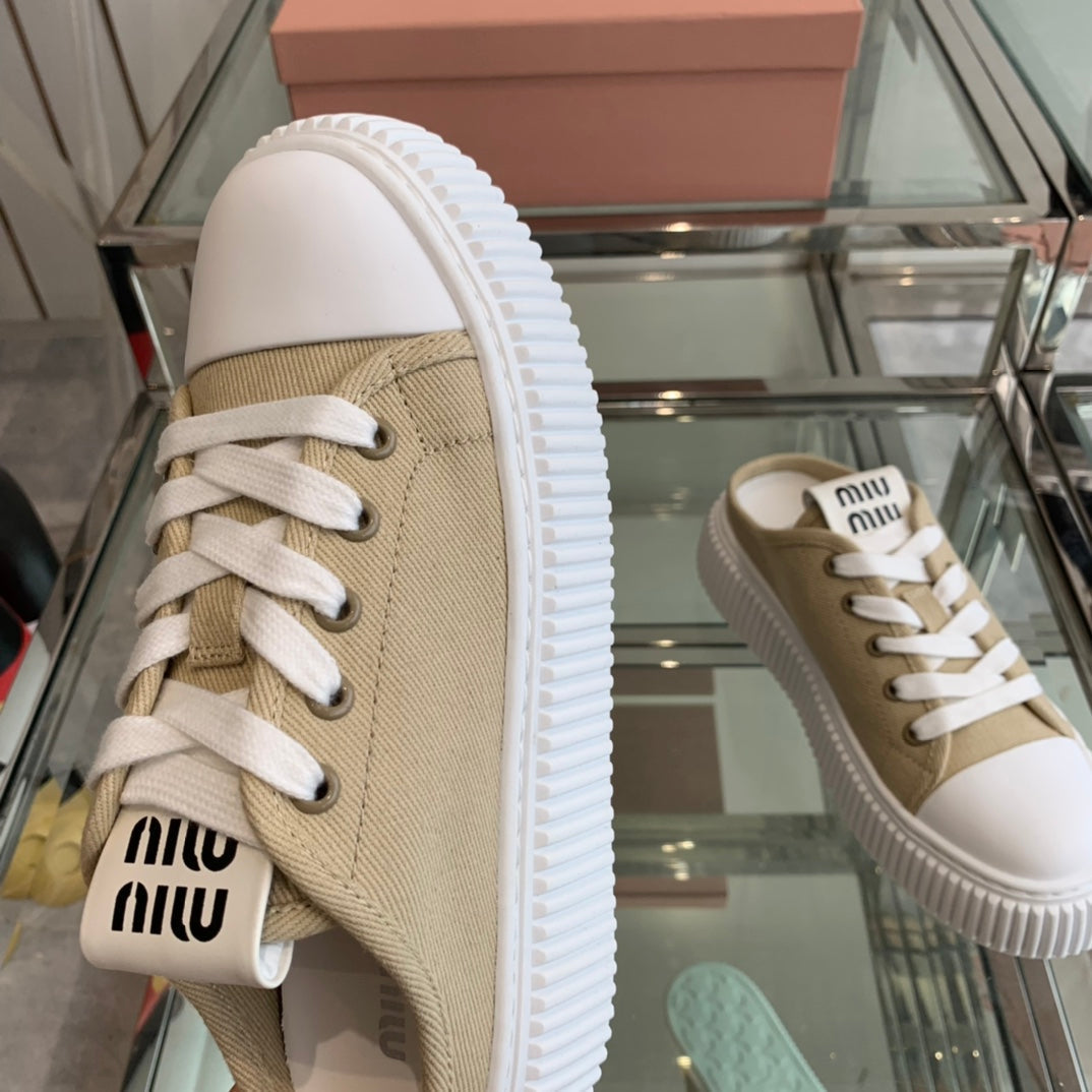 Mule Shoes Khaki And White Canvas、mysite、Cacoeks