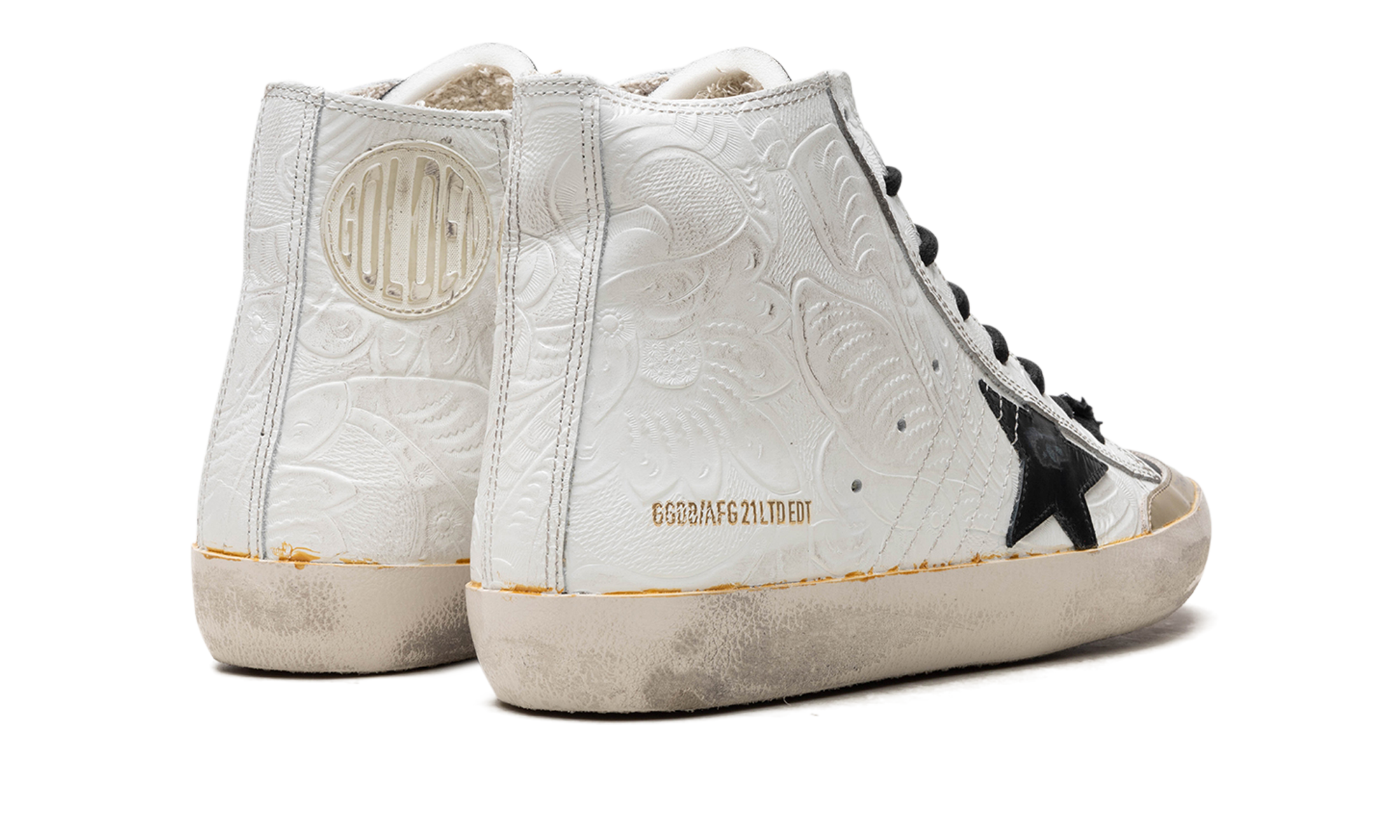 FRANCY PENSTAR FLOWERS PRINTED SUEDE UPPER AND LIST NYLON TOE LEATHER STAR "WHITE GOLD BLACK"、mysite、Cacoeks