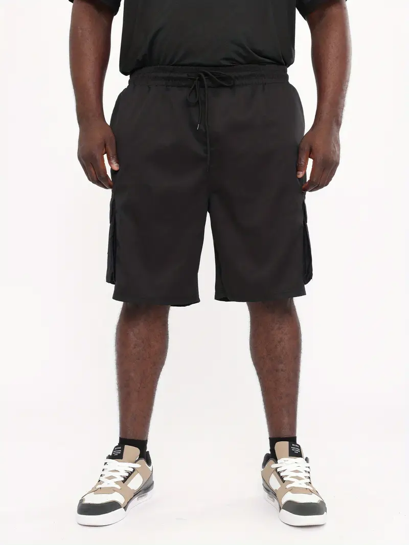 mens plus size solid color cargo shorts drawstring short pants for chic style details 6
