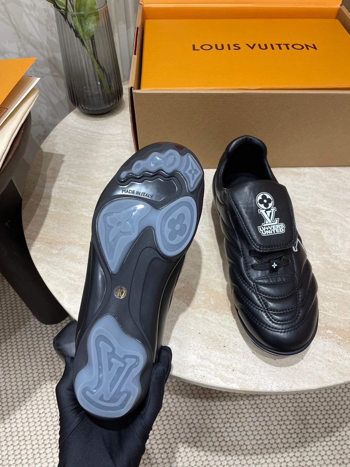 FOOTPRINT SOCCER SNEAKER IN BLACK CALFSKIN、mysite、Cacoeks