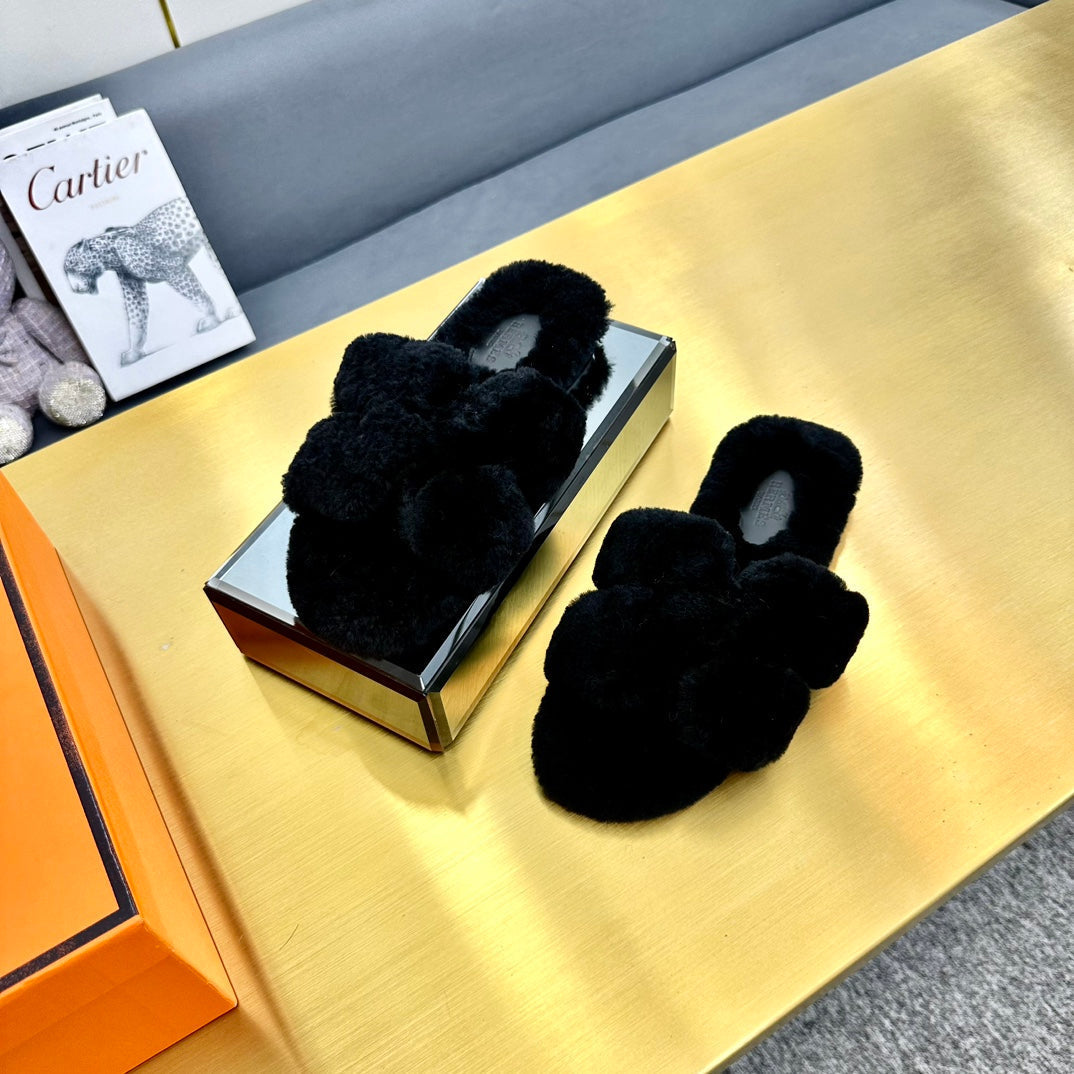 0RAN SHEARLING SANDALS BLACK、mysite、Cacoeks