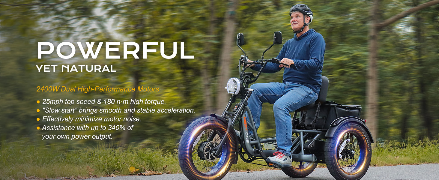 Meetone Tour electric tricycle for adults 2400w rear motor, 25mph top speed