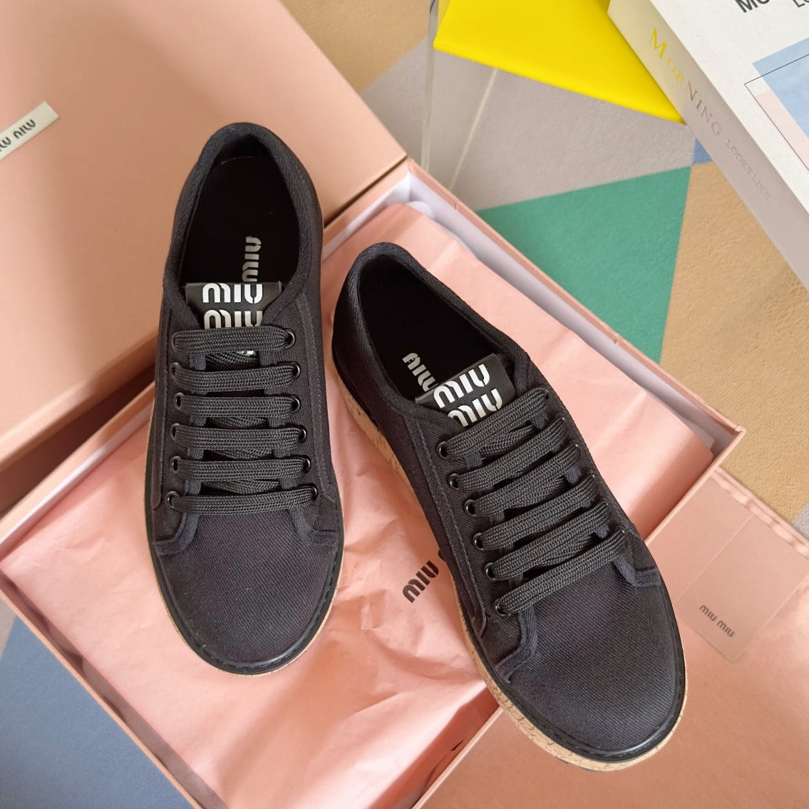 Lace - up Platform Shoes Black Canvas、mysite、Cacoeks