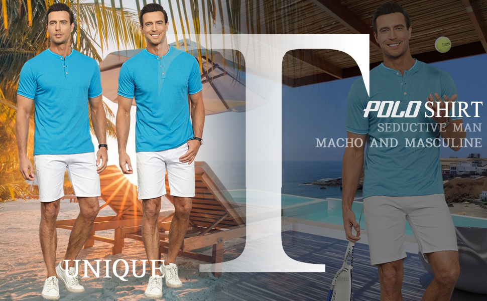Men's Classic Polo Shirt Solid Color Polo Fashion Designed Shirt Henley T-Shirts for Men 