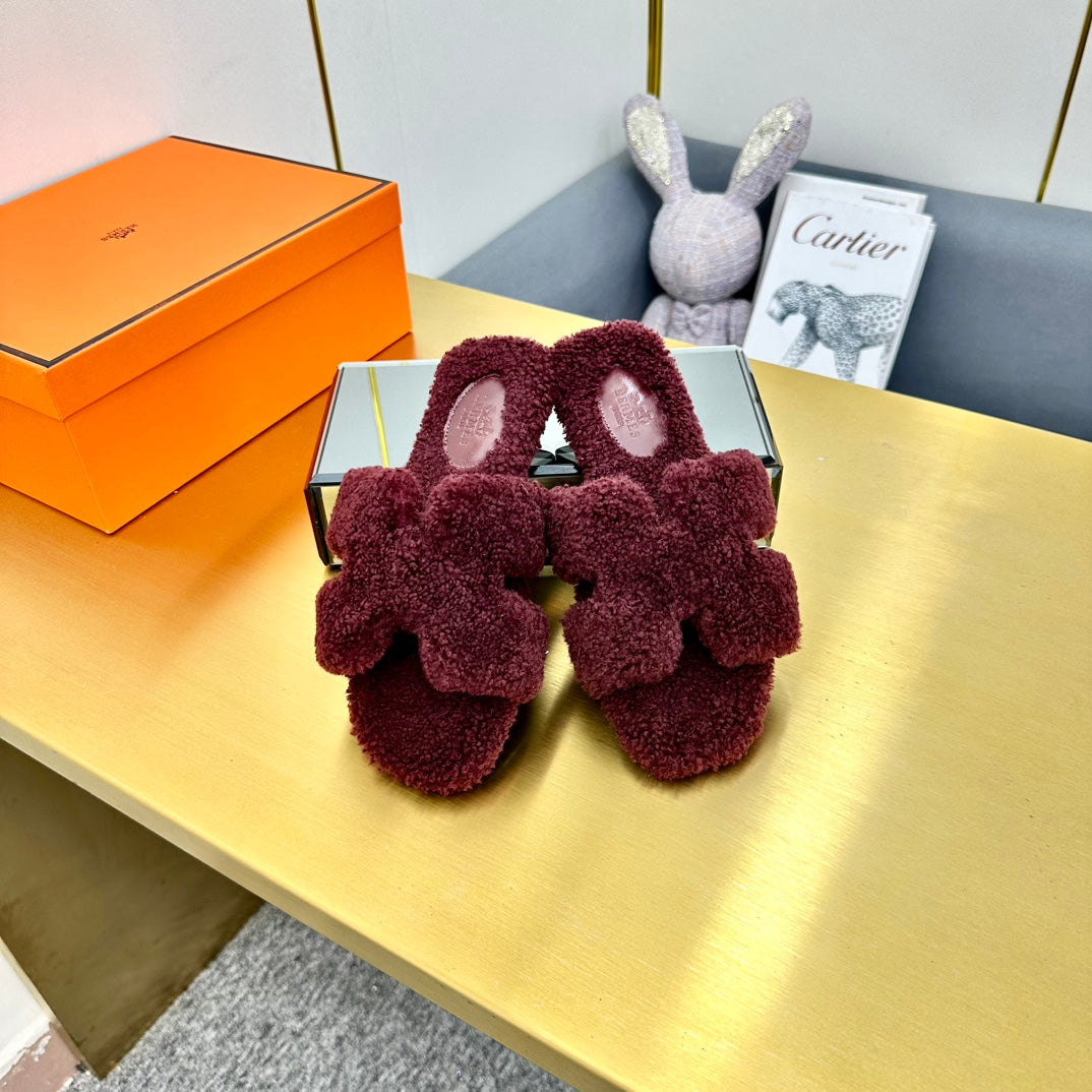 0RAN SHEARLING SANDALS MAHOGANY RED、mysite、Cacoeks