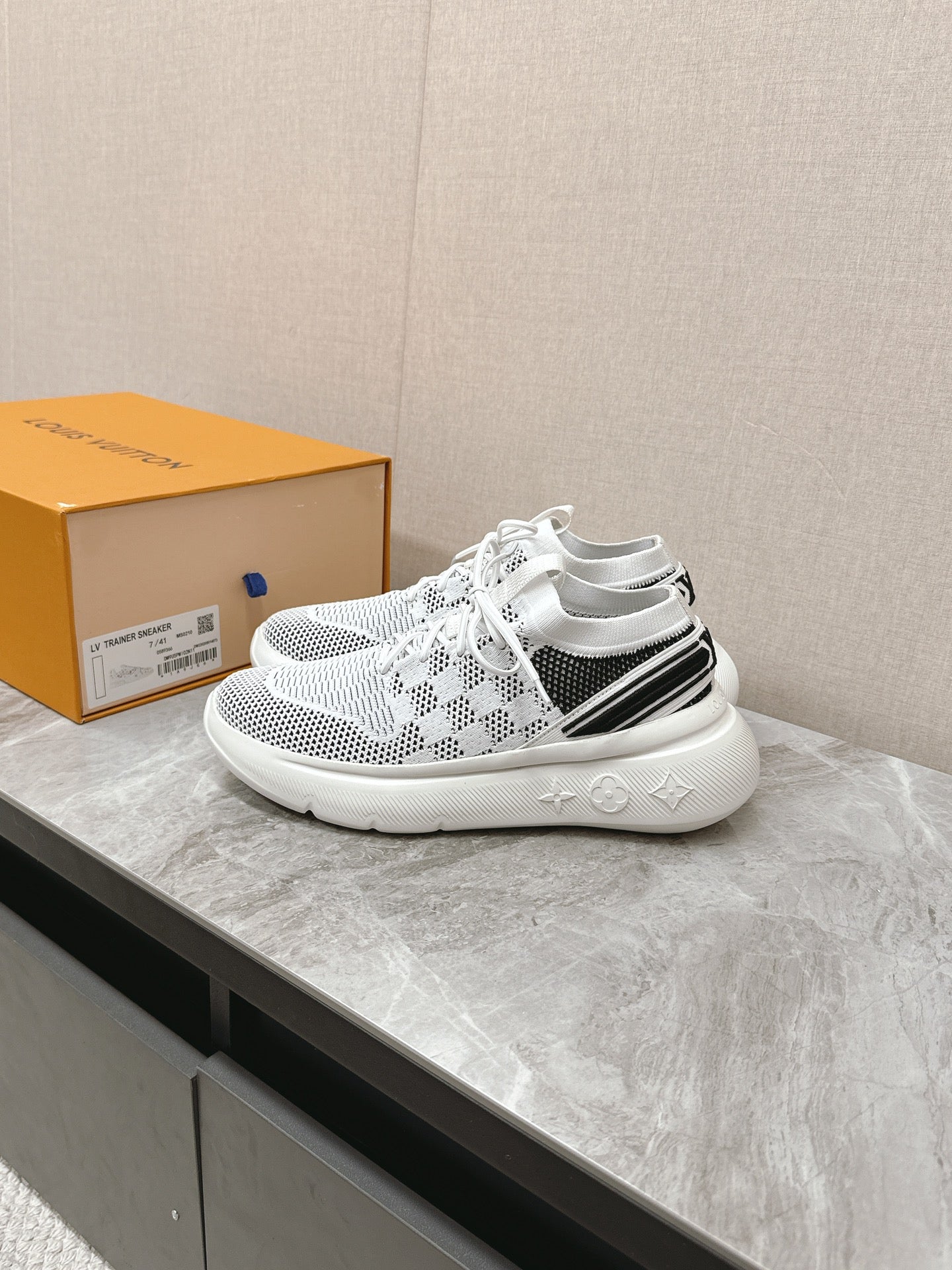 SNEAKERS IN WHITE DAMIER ELASTIC FABRIC、mysite、Cacoeks