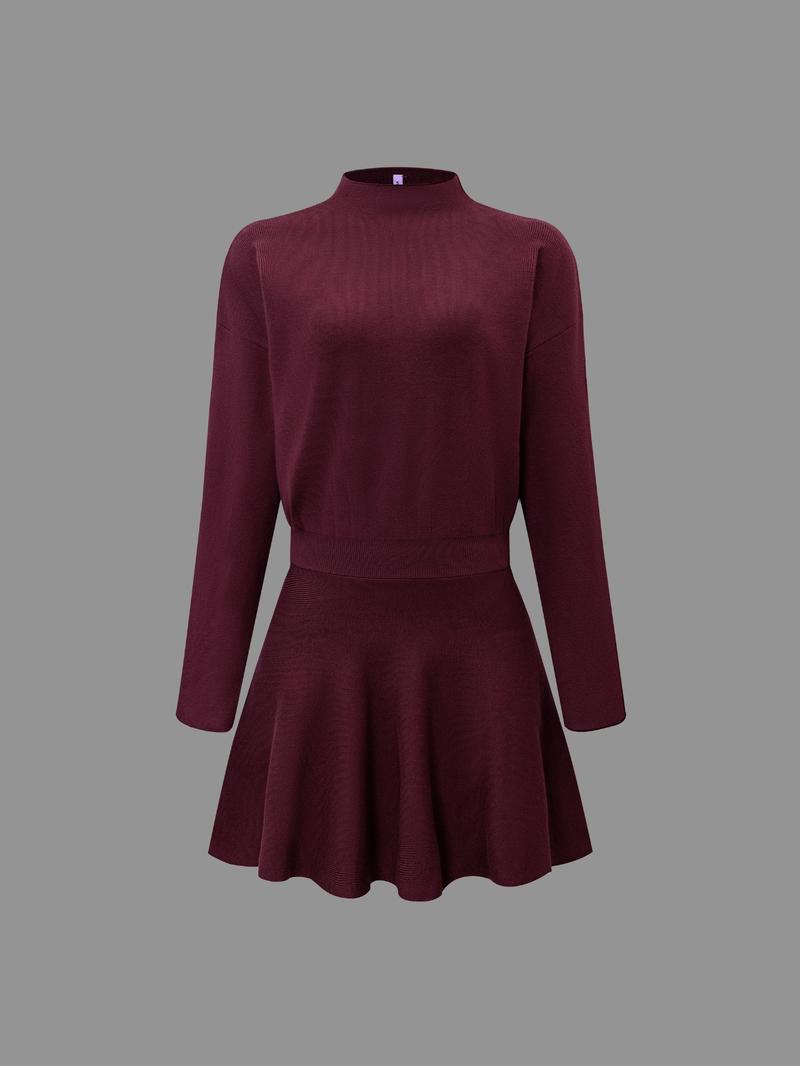 Women's Casual Half-High Neck Long Sleeve Knit Dress, Plain Color Loose-Fitting Sweater Dress, Fall & Winter Fashion
