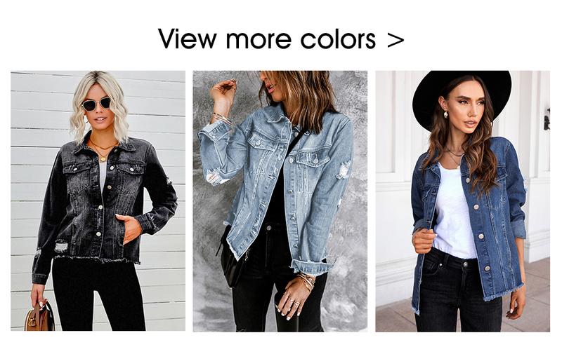 Product Introduction of EVALESS Women's Jean Jackets Casual Non Stretch Boyfriend Washed Coats Distressed Ripped Lapel Long Sleeve Denim Outwear Tops 2025 Spring Womenswear Outfits Dealsforyoudays 5