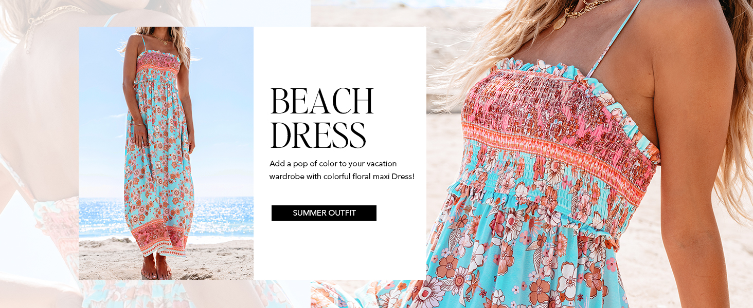smocked adjustable straps maxi dress for women