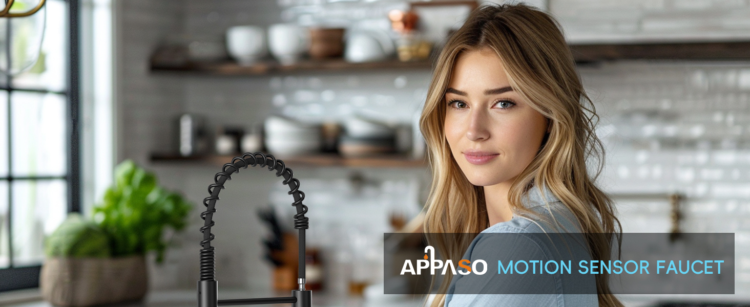 APPASO Black Touchless Kitchen Faucet with Soap Dispenser