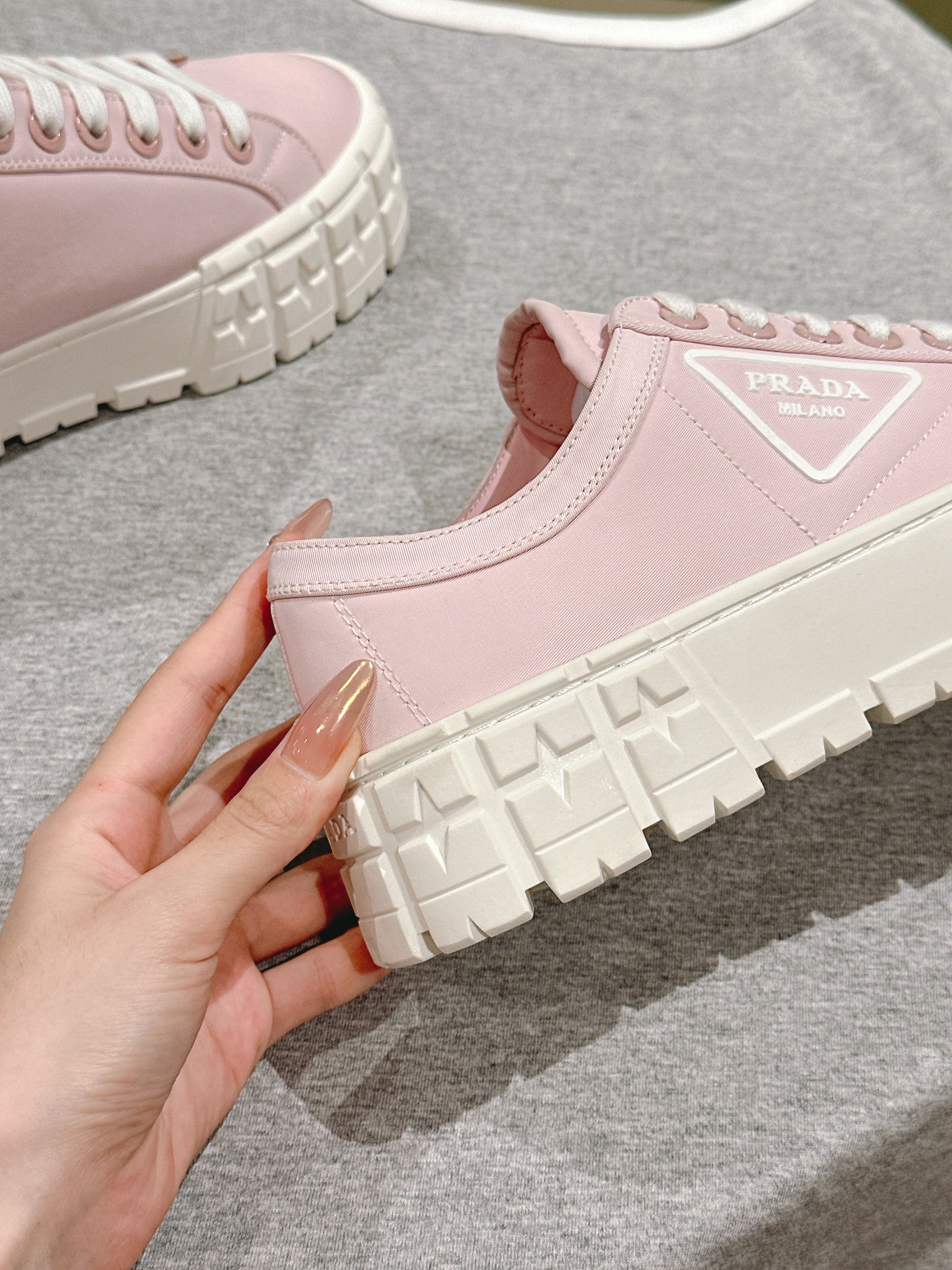 PRA DOUBLE WHEEL RE-NYLON GABARDINE SNEAKERS PASTEL PINK CALFSKIN、mysite、Cacoeks