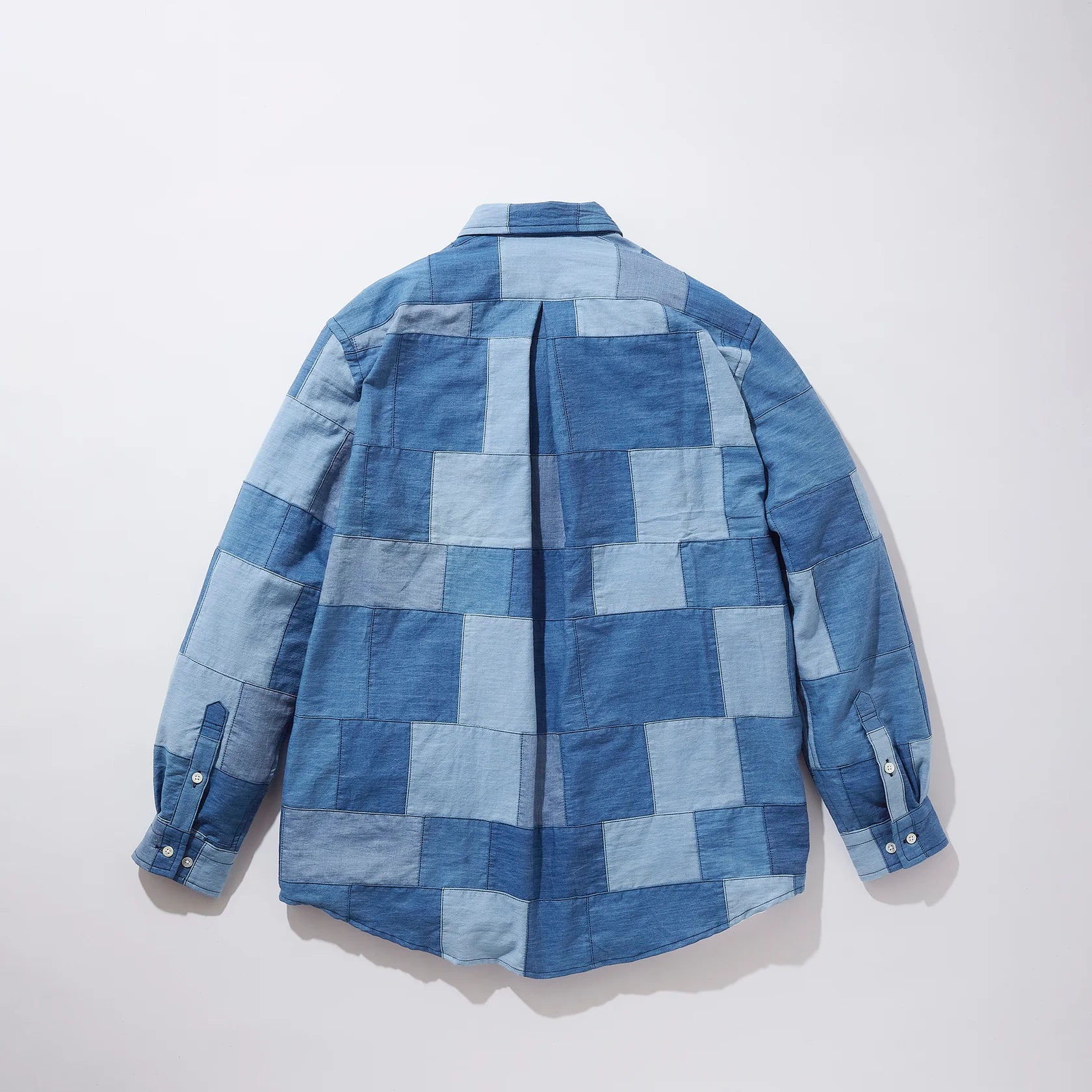 KUON 25S/S Denim Patchwork Regular Collar Shirt