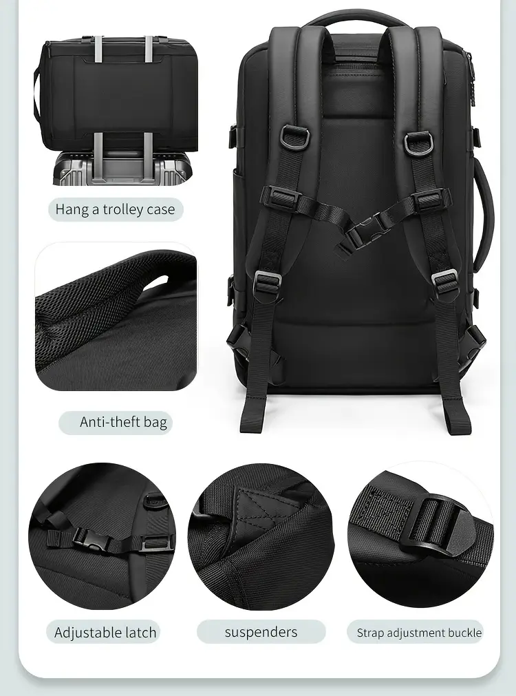 mens stylish large capacity backpack with air pump kit multi functional travel bag for business trips vacations usb rechargeable 16 inch laptop compartment details 4