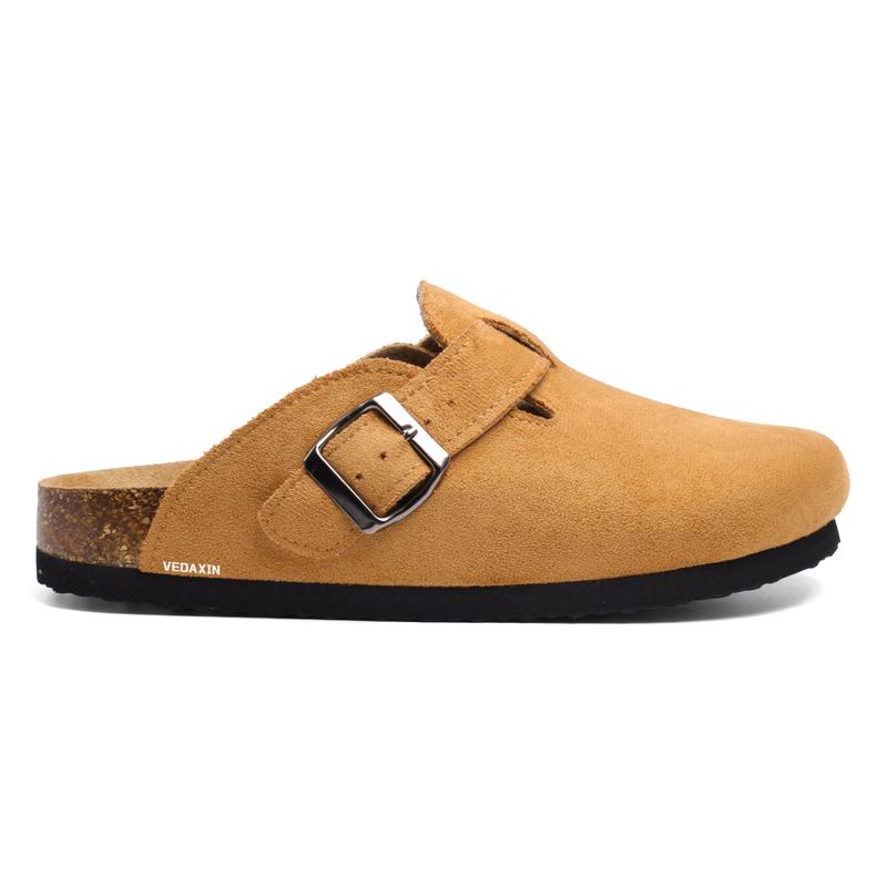 Women's Suede Clogs Leather Mules Cork Footbed Sandals Potato Shoes with Non-Slip Design