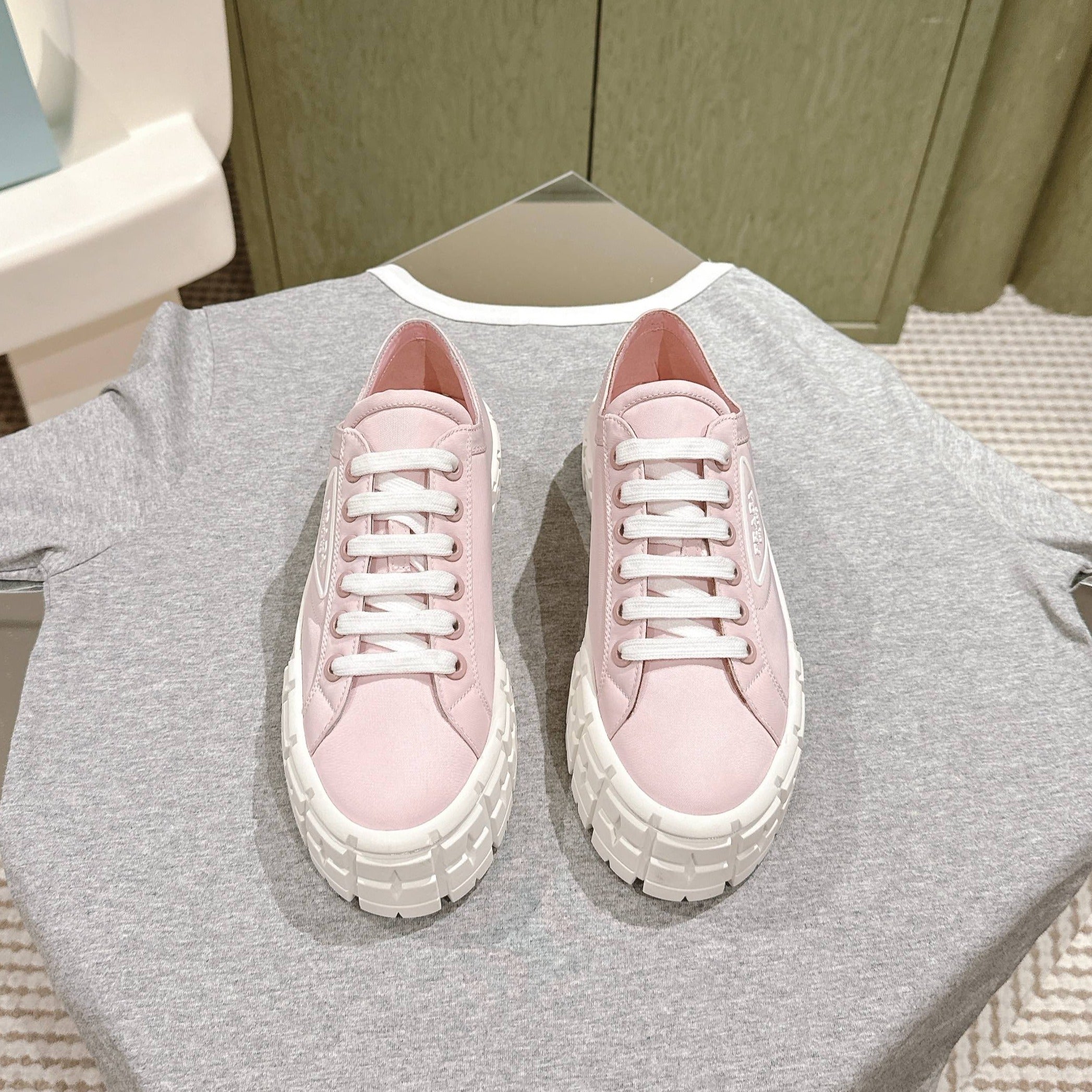 PRA DOUBLE WHEEL RE-NYLON GABARDINE SNEAKERS PASTEL PINK CALFSKIN、mysite、Cacoeks