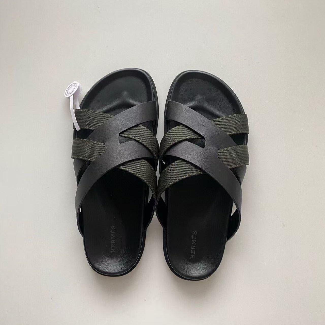 HM SLIDES IN BLACK AND DARK GREEN FABRIC、mysite、Cacoeks