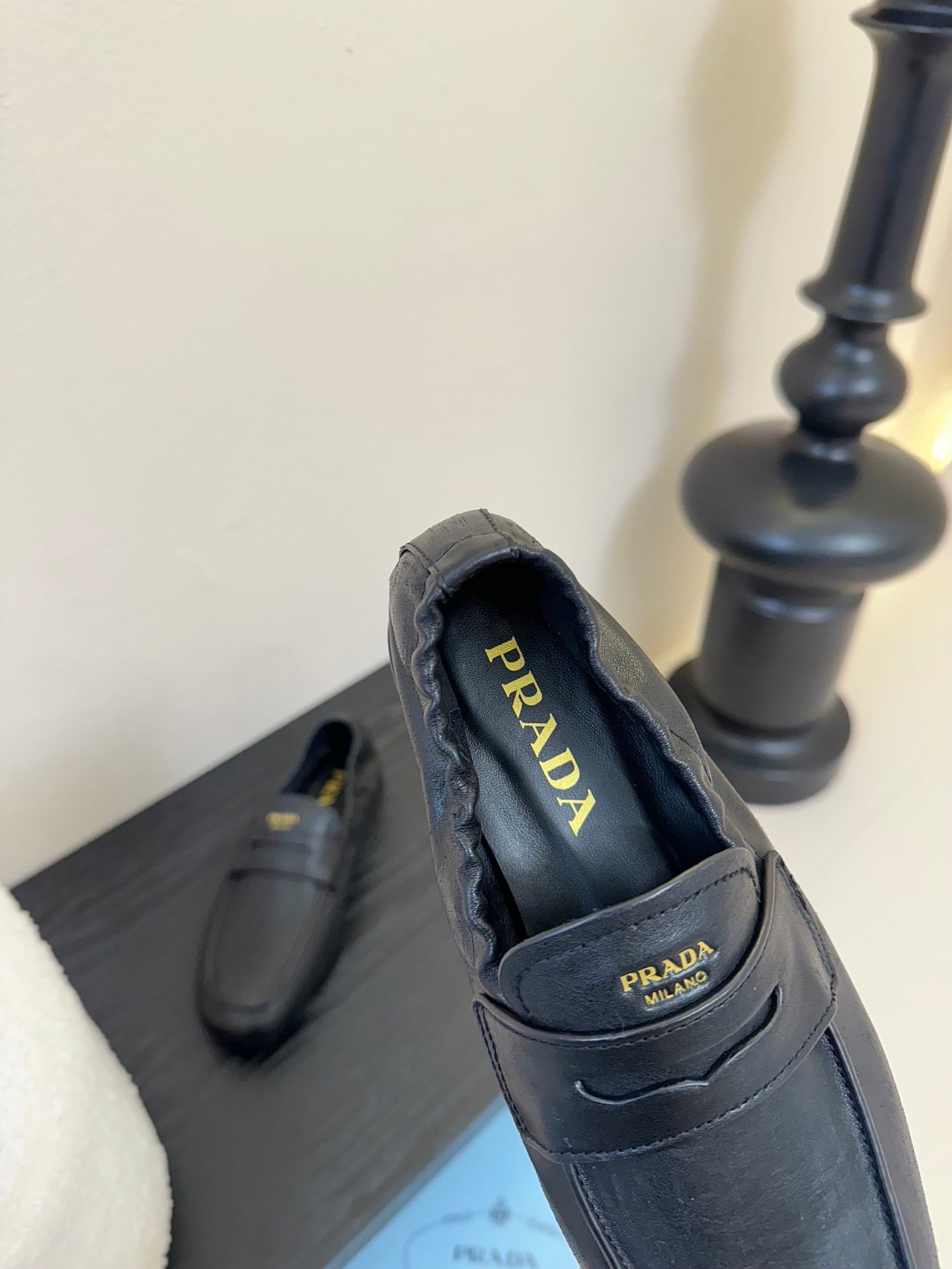 PRADA 25S SHUFFLE LOAFERS IN BLACK CALFSKIN、mysite、Cacoeks