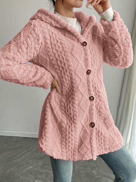 Women's Solid Color Fuzzy Hooded Jacket, Casual Long Sleeve Outerwear for Daily Wear, Ladies Clothes for All Seasons, Winter Womenswear
