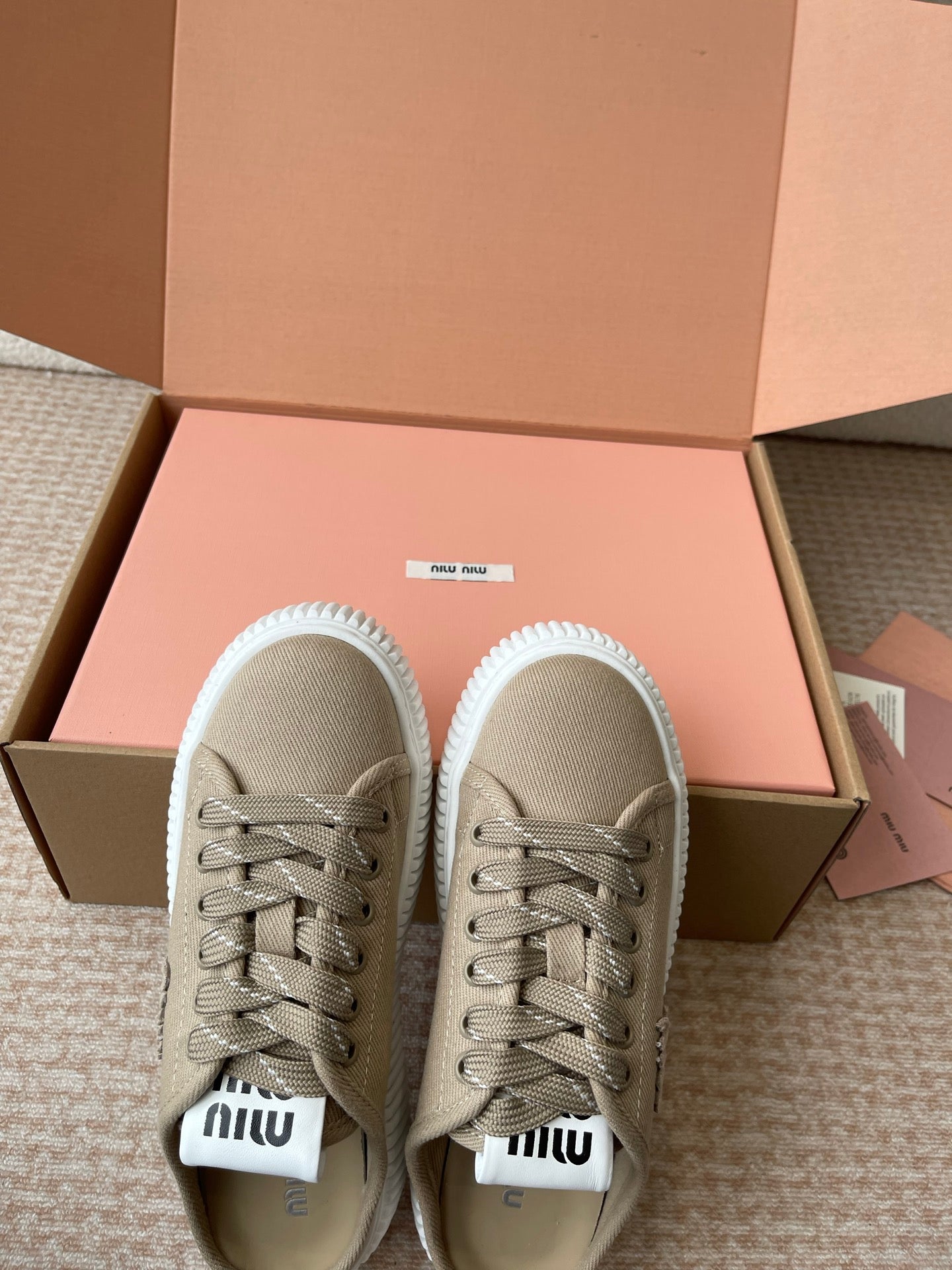 WASH SNEAKER MULES IN DARK BEIGE DENIM STRIPED LACES、mysite、Cacoeks