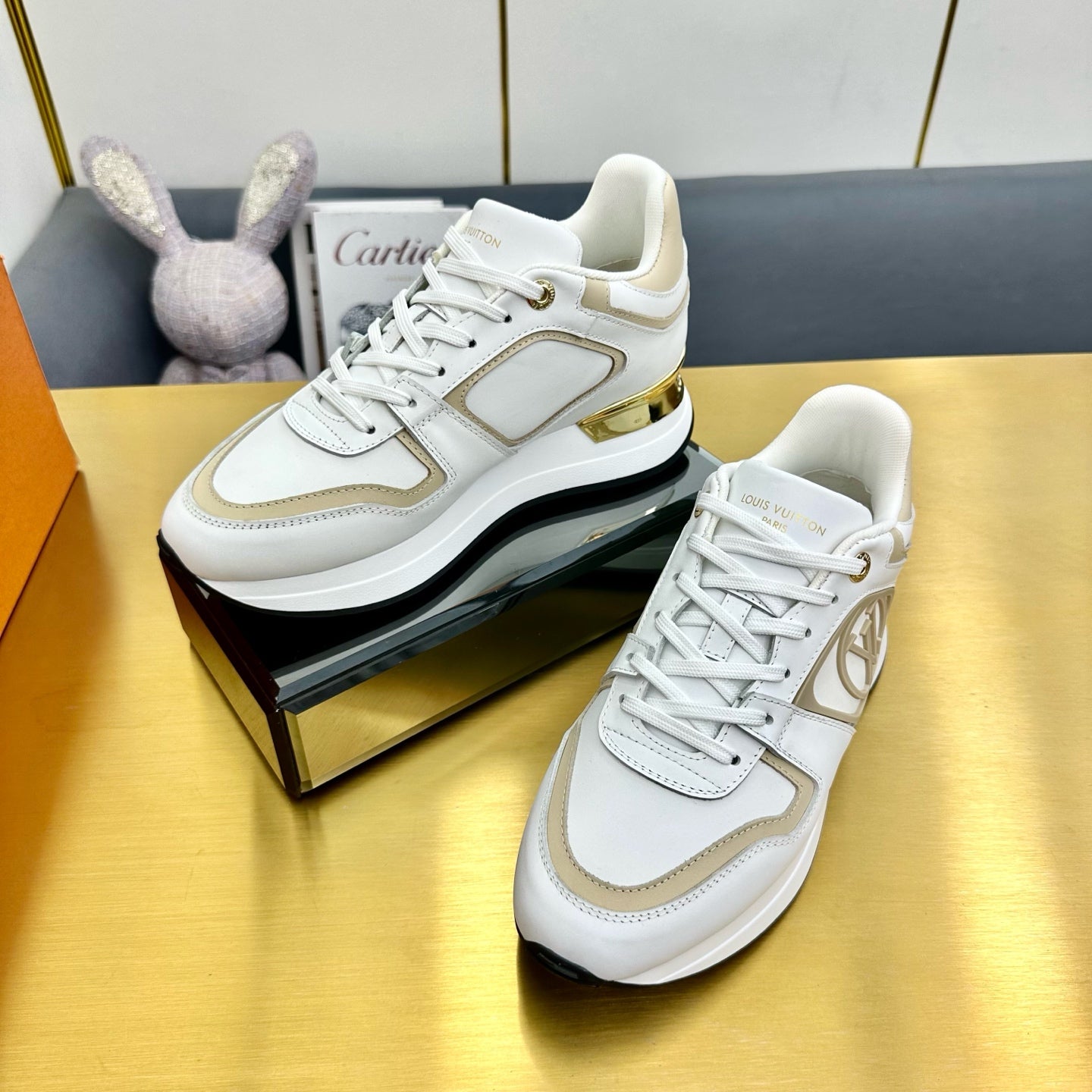 NEO RUN AWAY SNEAKER IN WHITE MIX GOLD CALFSKIN、mysite、Cacoeks