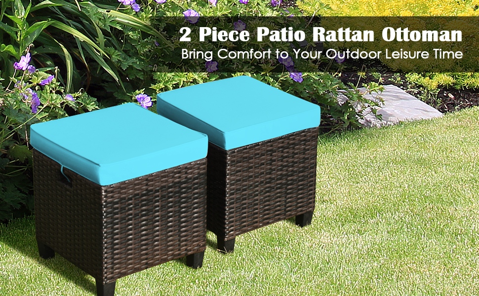 2 pieces patio wicker ottomans