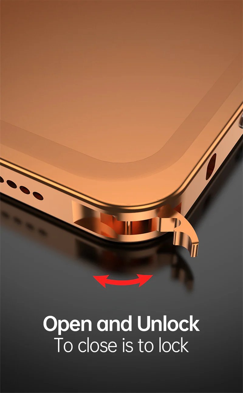 CaseSun-Close-up of CaseSun iPhone 17 Pro Max metal frame seahorse buckle design for secure installation.