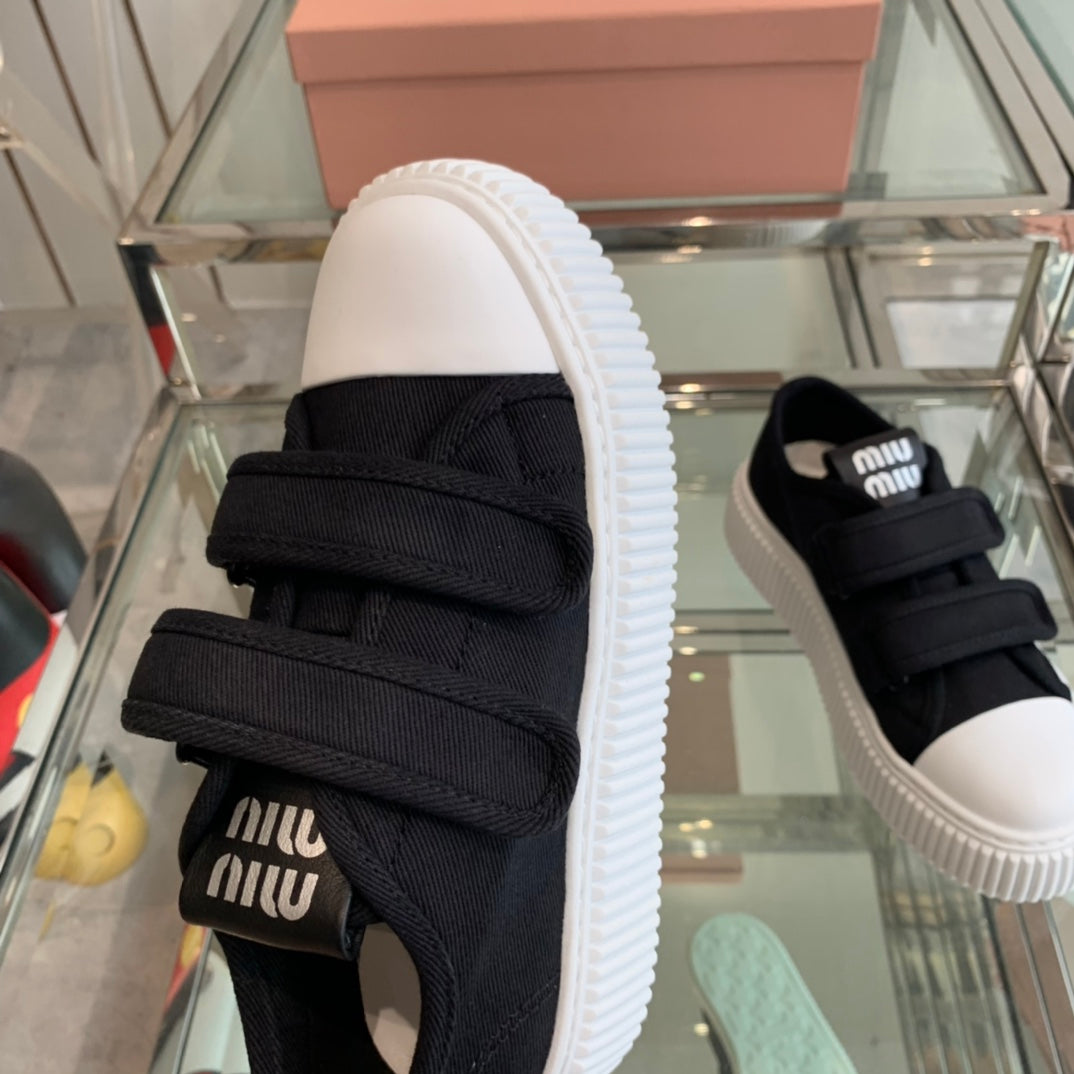 Thick-Soled Denim Sneakers Black and White、mysite、Cacoeks