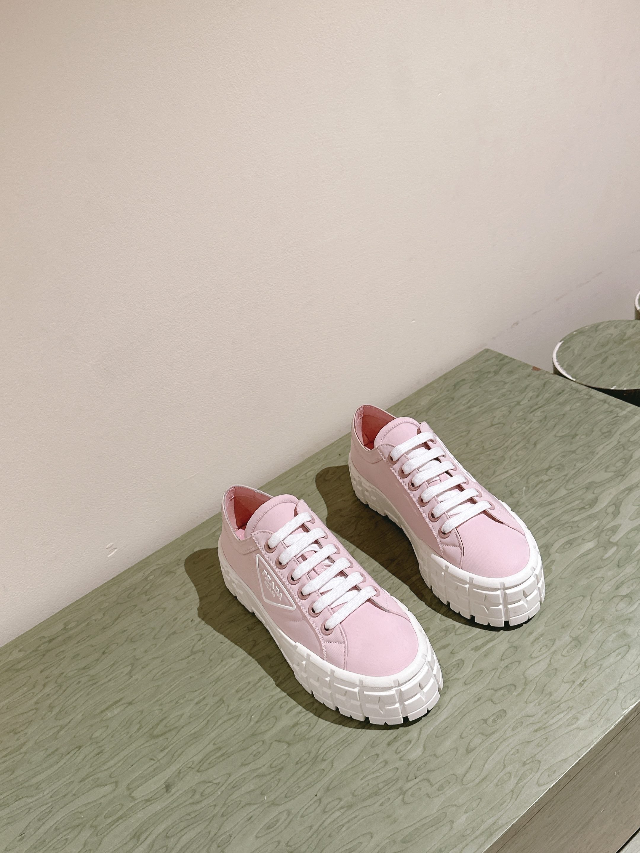 PRA DOUBLE WHEEL RE-NYLON GABARDINE SNEAKERS PASTEL PINK CALFSKIN、mysite、Cacoeks