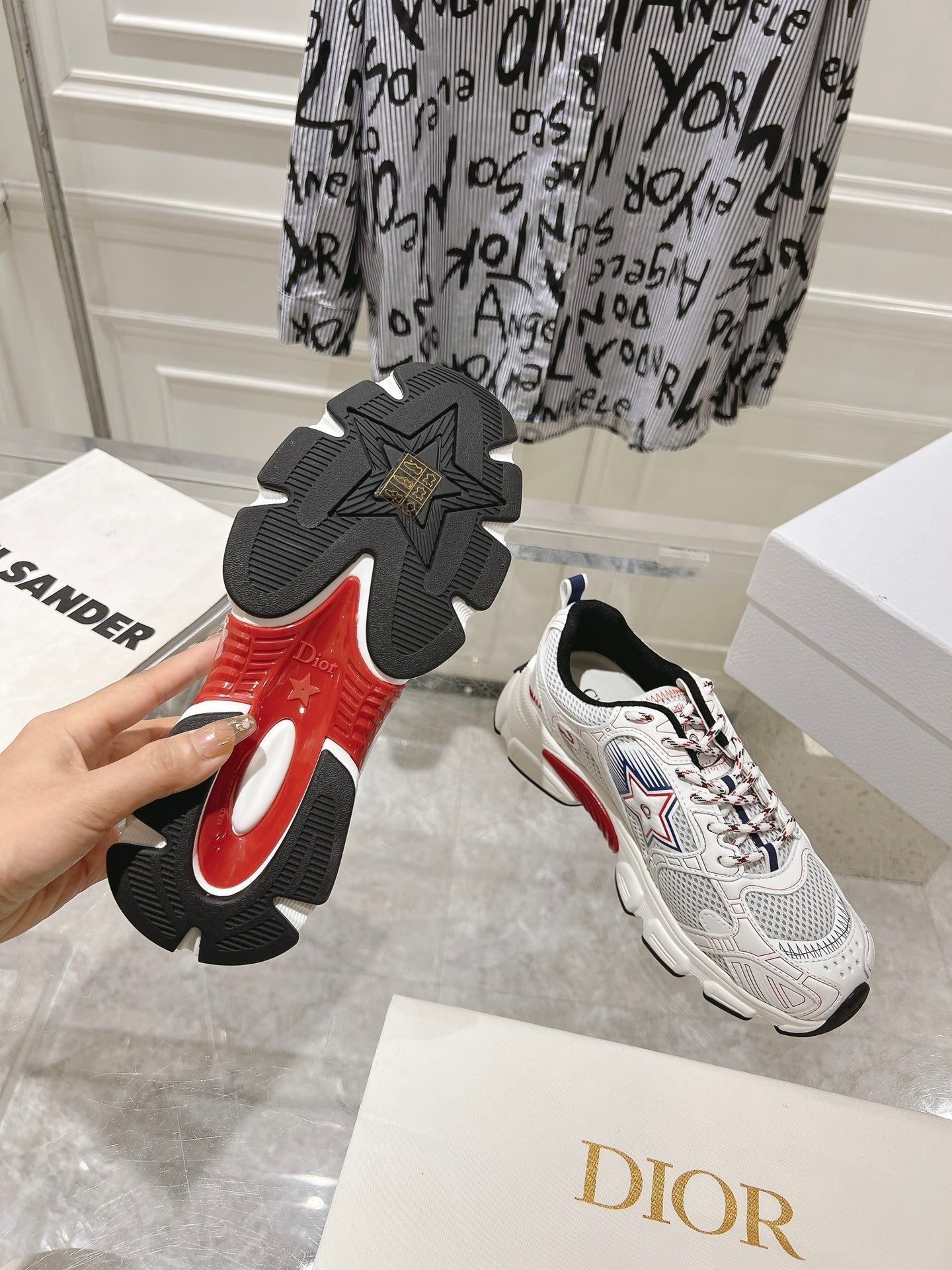 DIOR 25S CHRONO STAR FLATFORM SNEAKERS 45MM IN MESH WITH WHITE CALFSKIN、mysite、Cacoeks