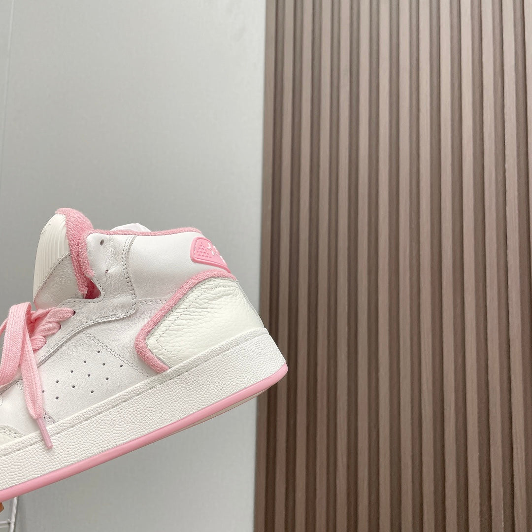 HIGH-TOP SNEAKERS IN WHITE MIX BABY PINK CALFSKIN、mysite、Cacoeks