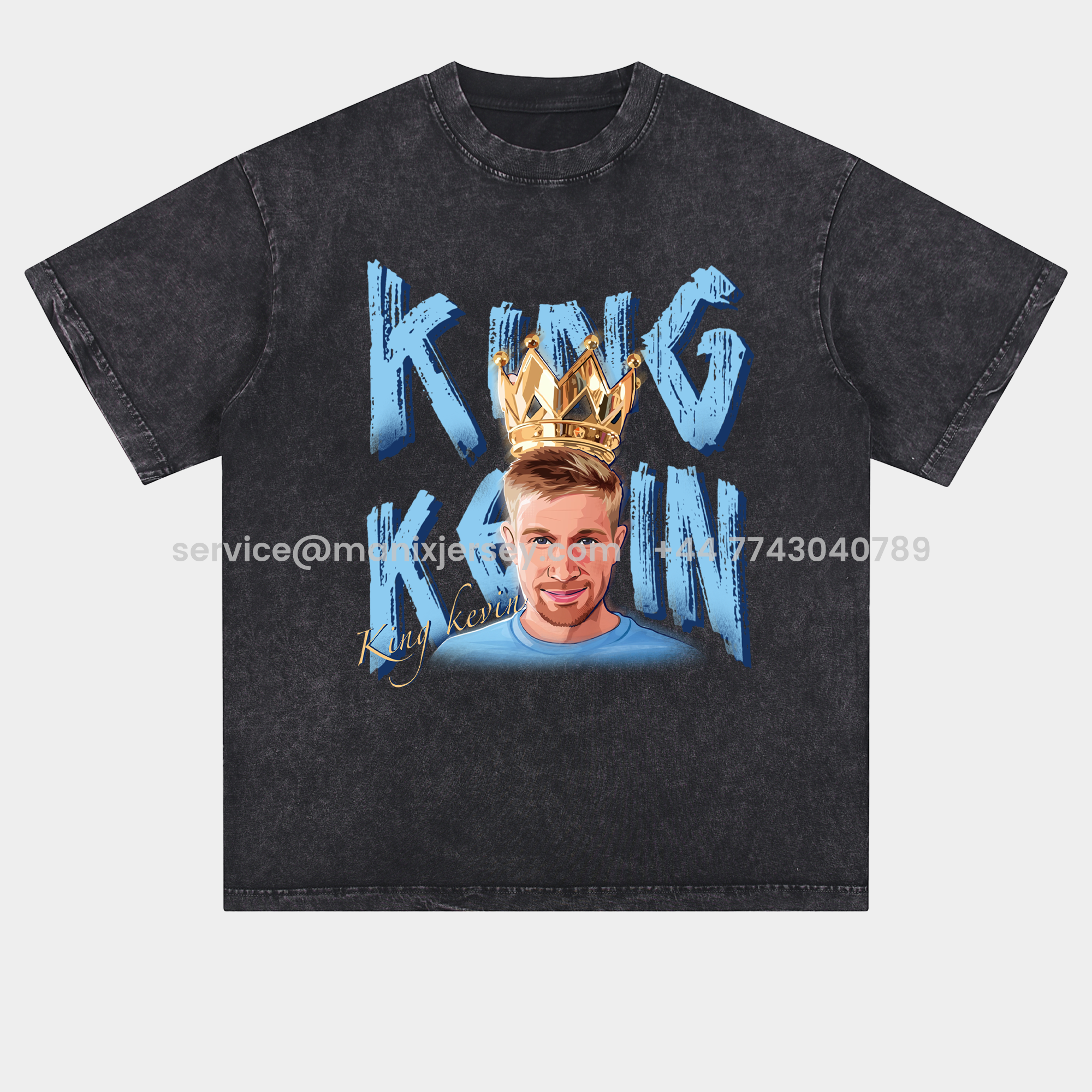 ManixJersey.com | Manchester City Kevin De Bruyne King Oversized Washed T-Shirt -Customize Name, Number and Patch | Worldwide Shipping
