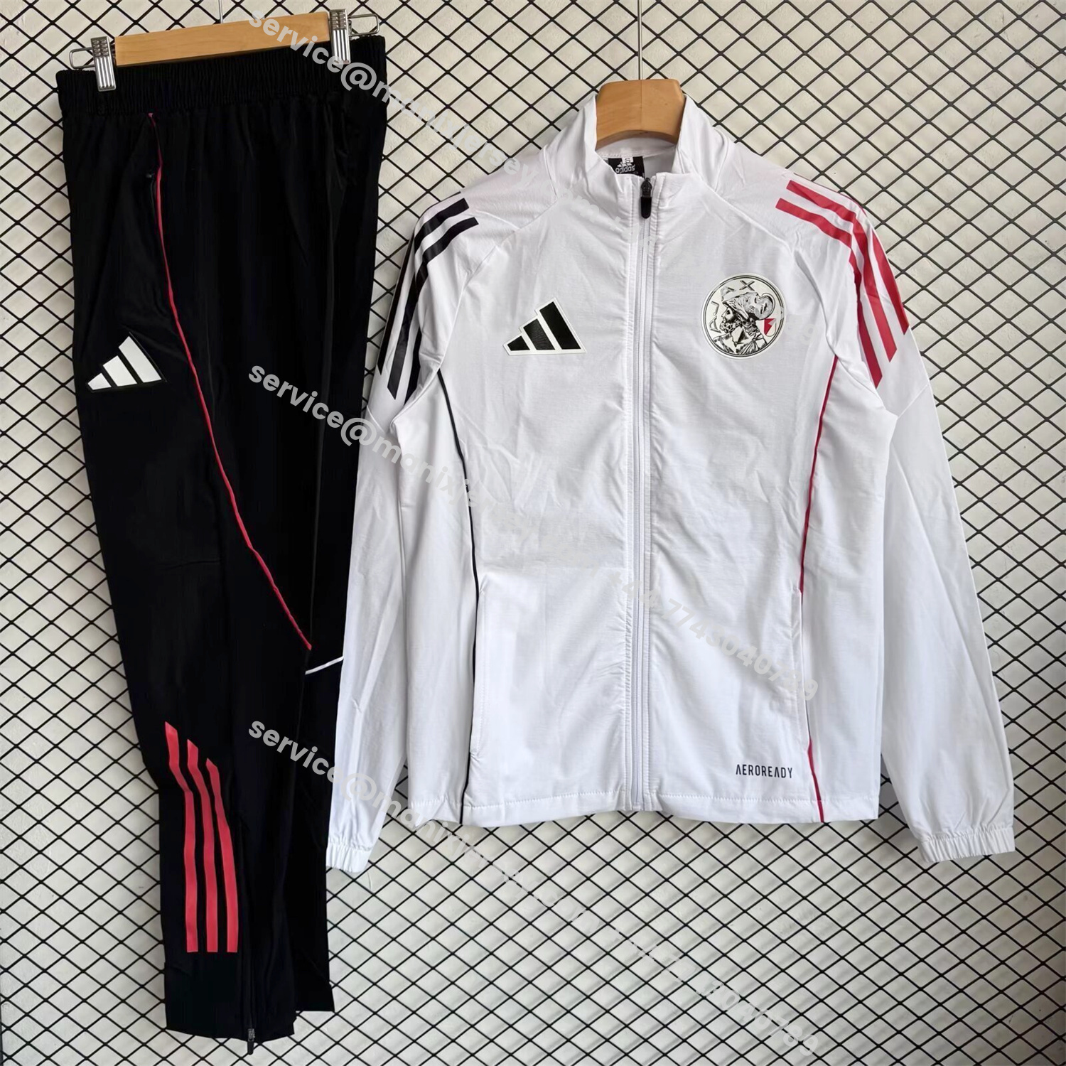 ManixJersey.com | Ajax 25-26 Windbreaker Training Set - White Top and Black Pants -Customize Name, Number and Patch | Worldwide Shipping