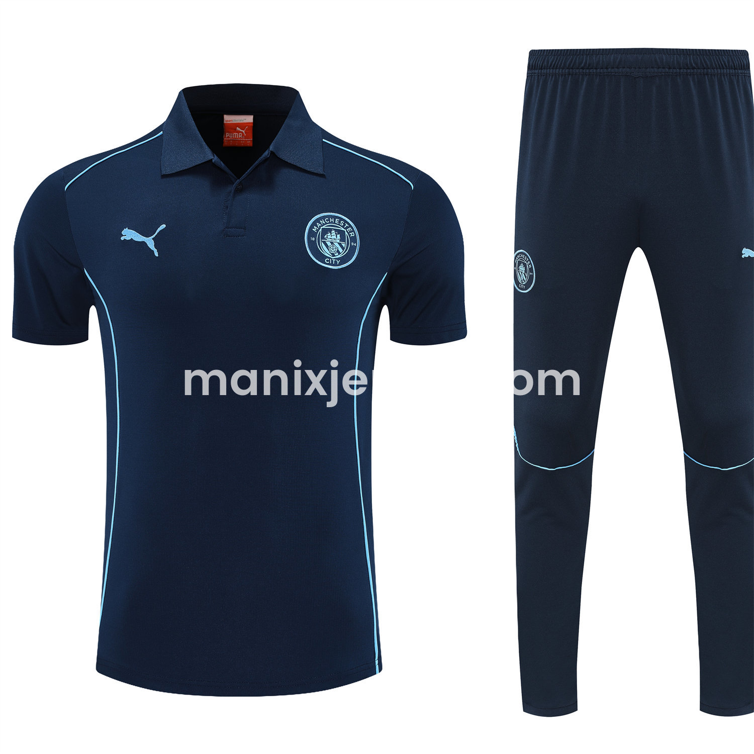 ManixJersey.com | Manchester City 25-26 POLO Short-Sleeve Training Set - Deep Blue Top and Pants -Customize Name, Number and Patch | Worldwide Shipping