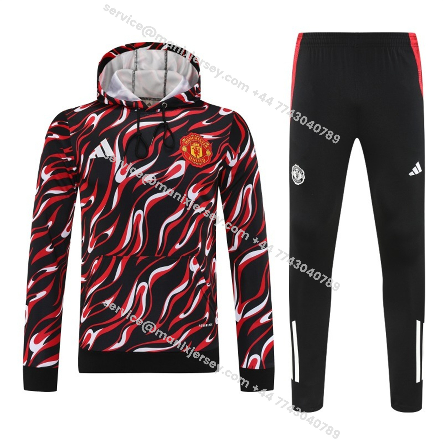 ManixJersey.com | Manchester United 25-26 Traning Hoodie Set - Flowing Red Hoodie With Black Pants -Customize Name, Number and Patch | Worldwide Shipping