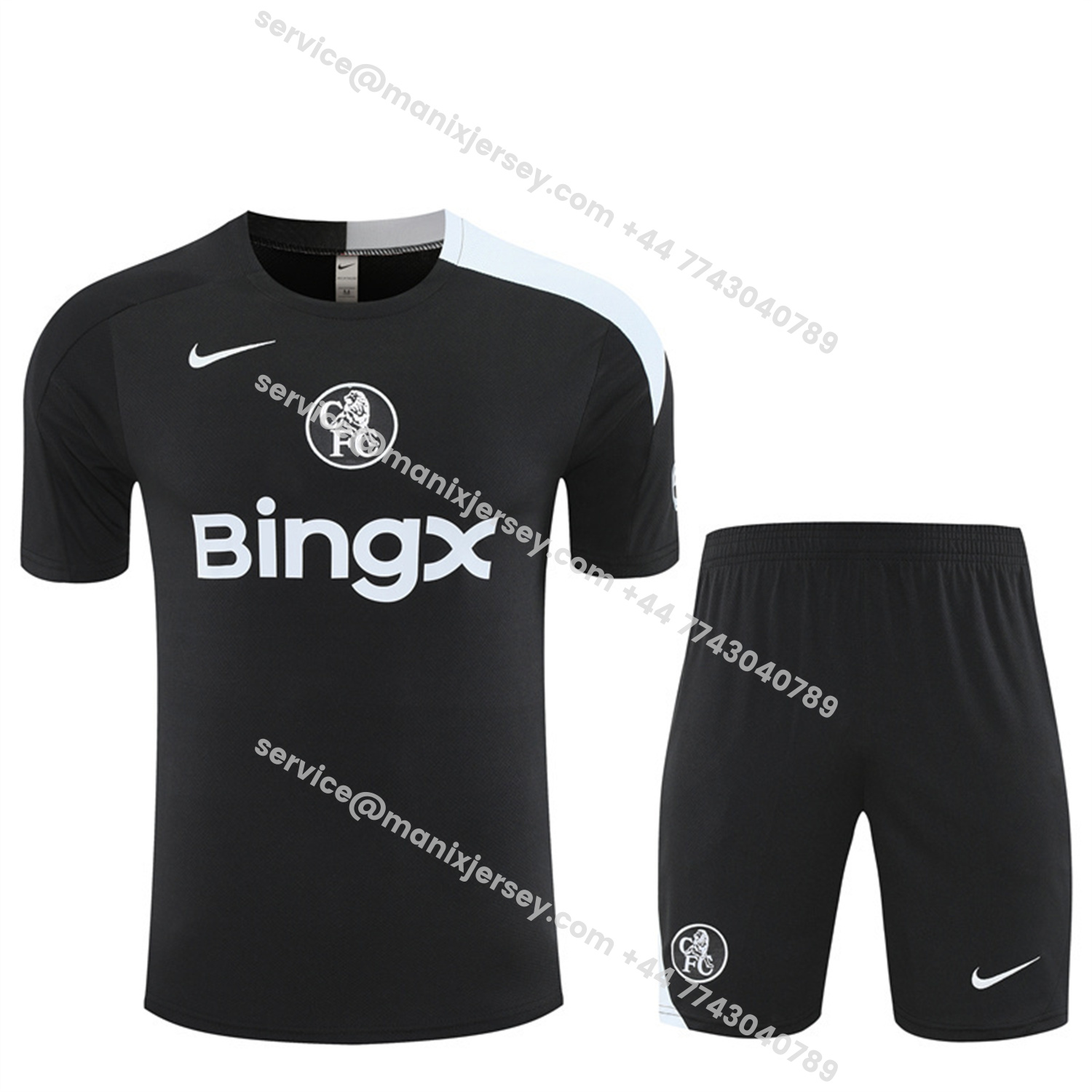 ManixJersey.com | C.H.E.L.S.E.A 25-26 Short-Sleeve Training Set - Black Top & Black Shorts -Customize Name, Number and Patch | Worldwide Shipping