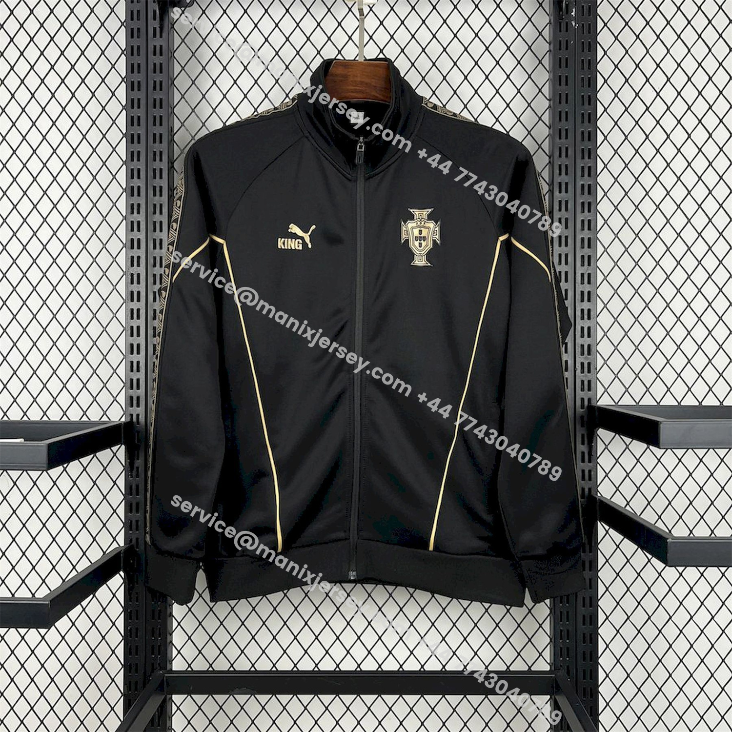 ManixJersey.com | Portugal 25-26 Eusebio Special Windbreaker Training Set - Black White Top and Pants -Customize Name, Number and Patch | Worldwide Shipping