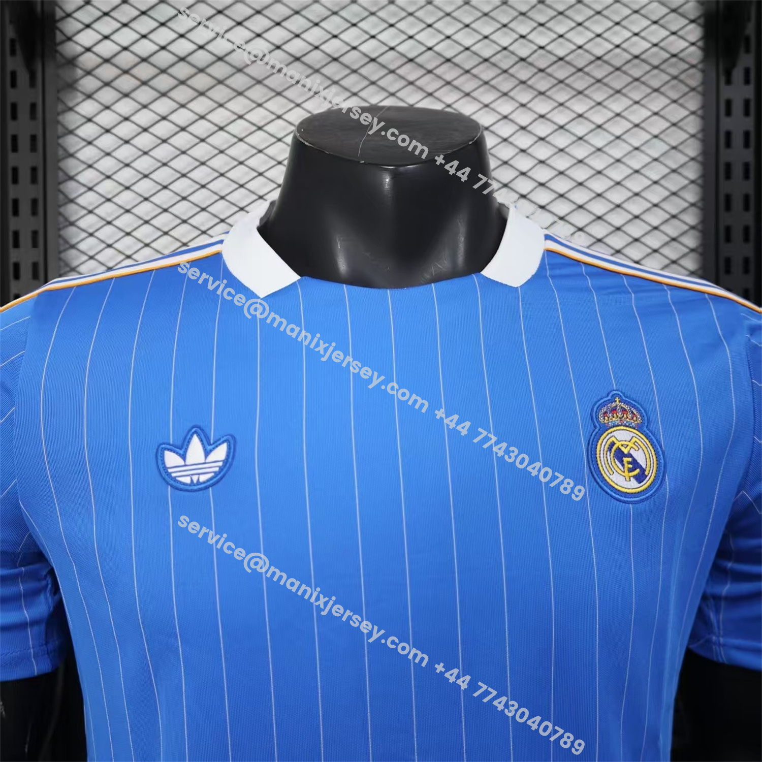 ManixJersey.com | Real Madrid 25-26 Trefoil White Lines Blue Travel Jersey - Player Version -Customize Name, Number and Patch | Worldwide Shipping