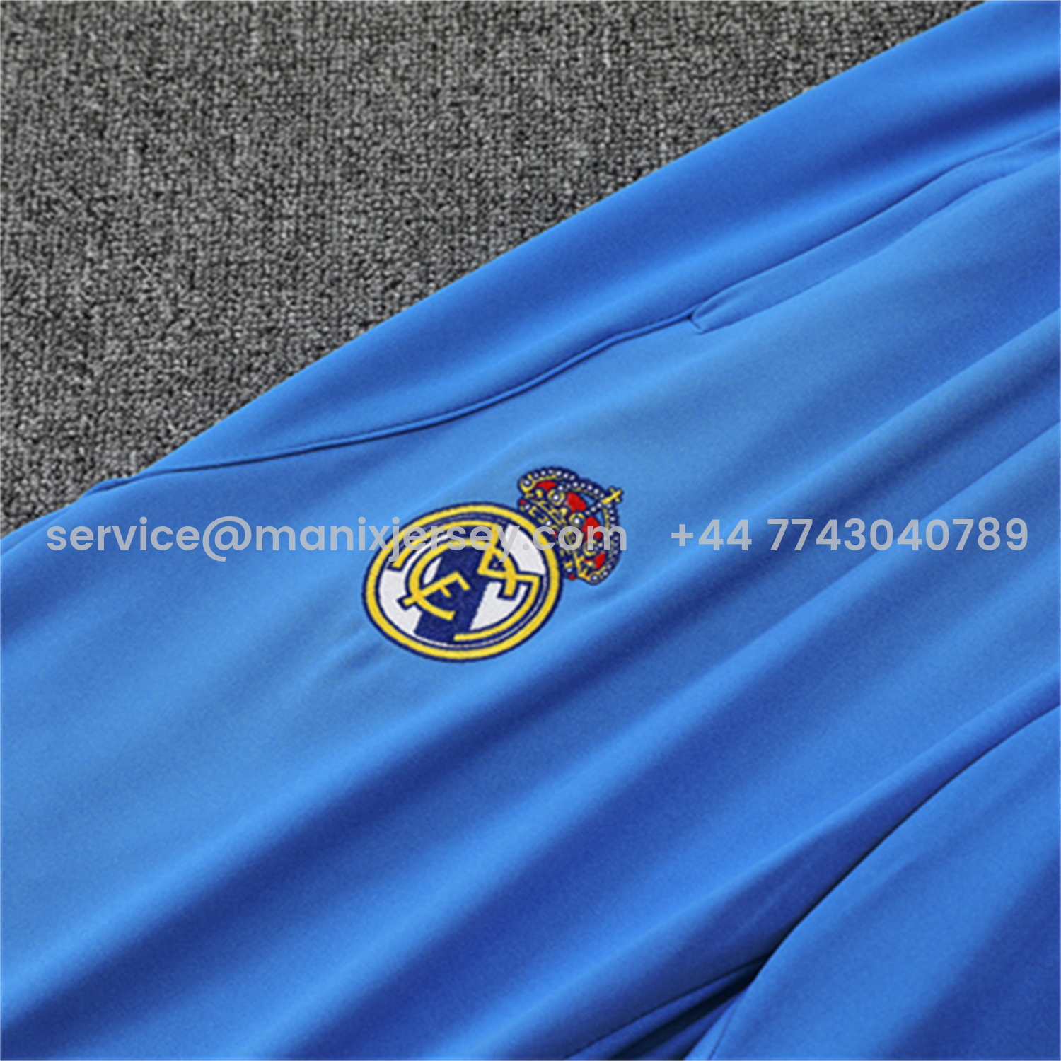 ManixJersey.com | Real Madrid 25-26 Long Sleeve Training Set - Bright Blue Top & Pants -Customize Name, Number and Patch | Worldwide Shipping