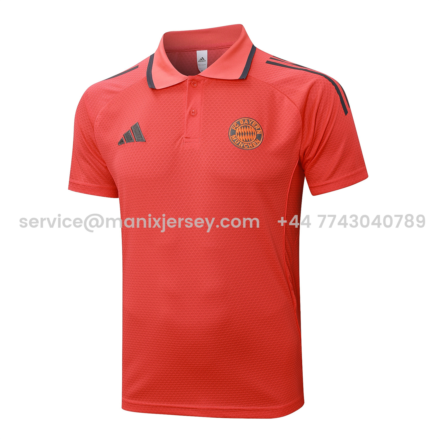 ManixJersey.com | Bayern Munich 25-26 POLO Short-Sleeve Training Set - Orange Top and Deep Grey Pants -Customize Name, Number and Patch | Worldwide Shipping