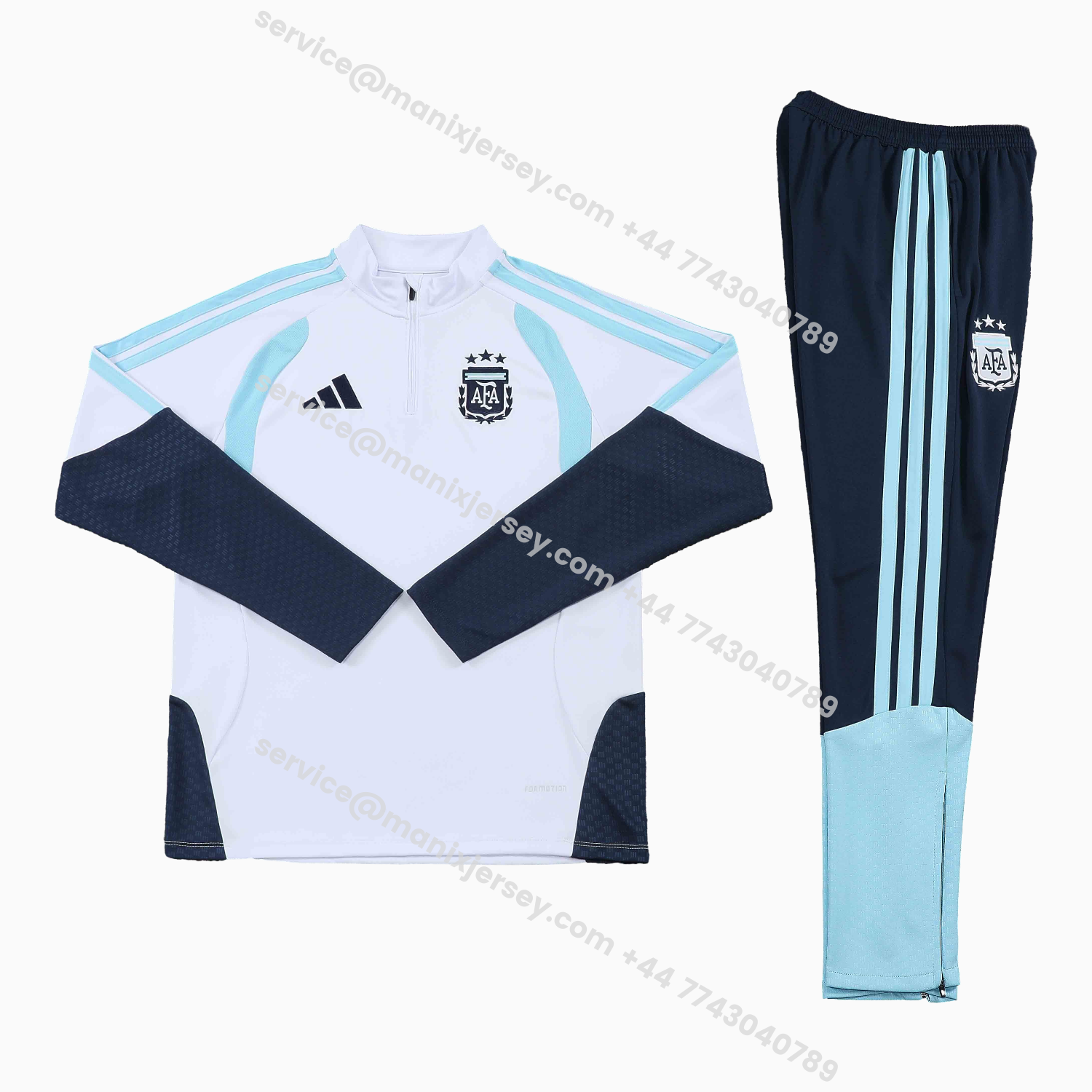 ManixJersey.com | Argentina 2026 Kids Long Sleeve Training Set - White Top & Black Pants -Customize Name, Number and Patch | Worldwide Shipping