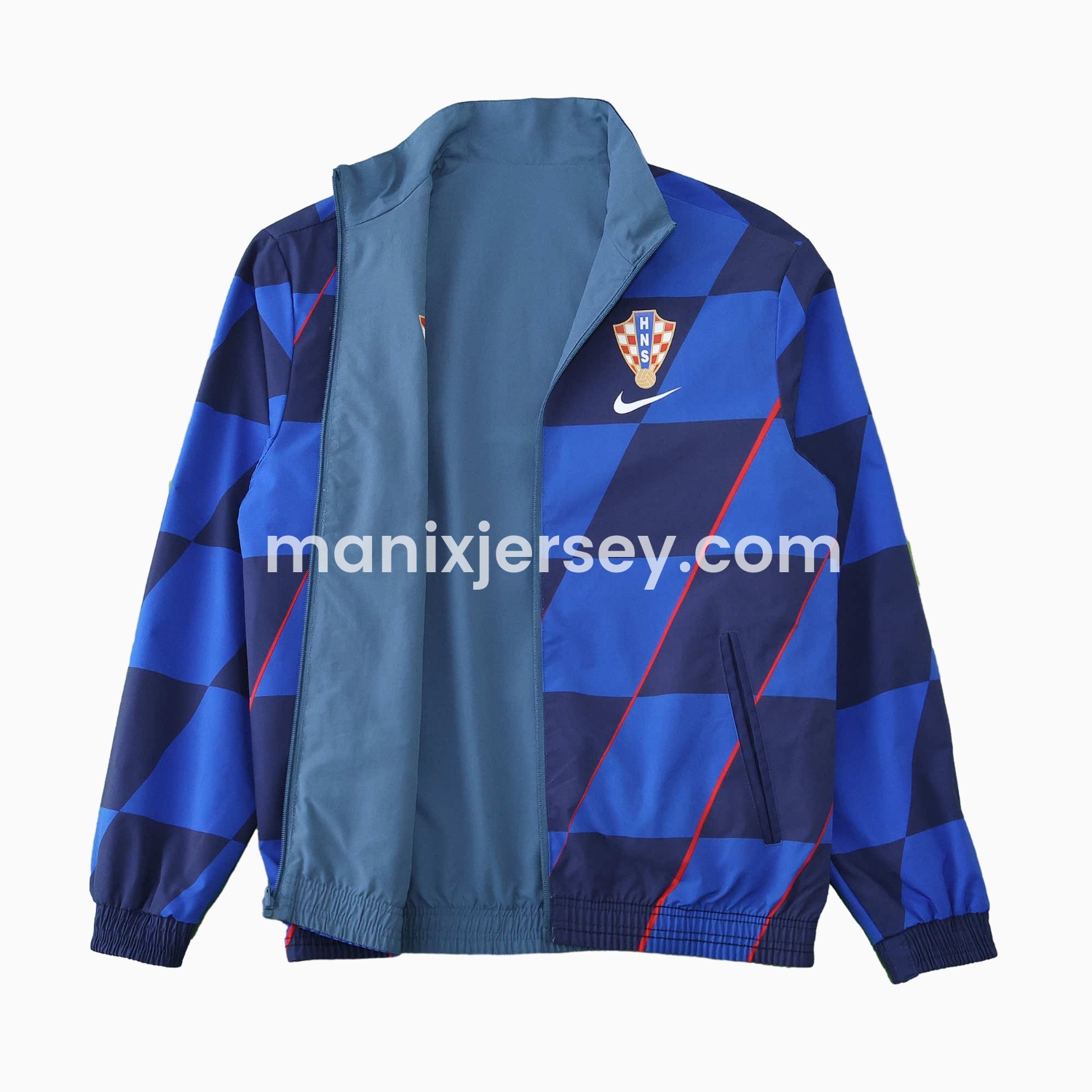 ManixJersey.com | Croatia 24-25 Away Style Double Sided Reversible Windbreaker - Blue -Customize Name, Number and Patch | Worldwide Shipping