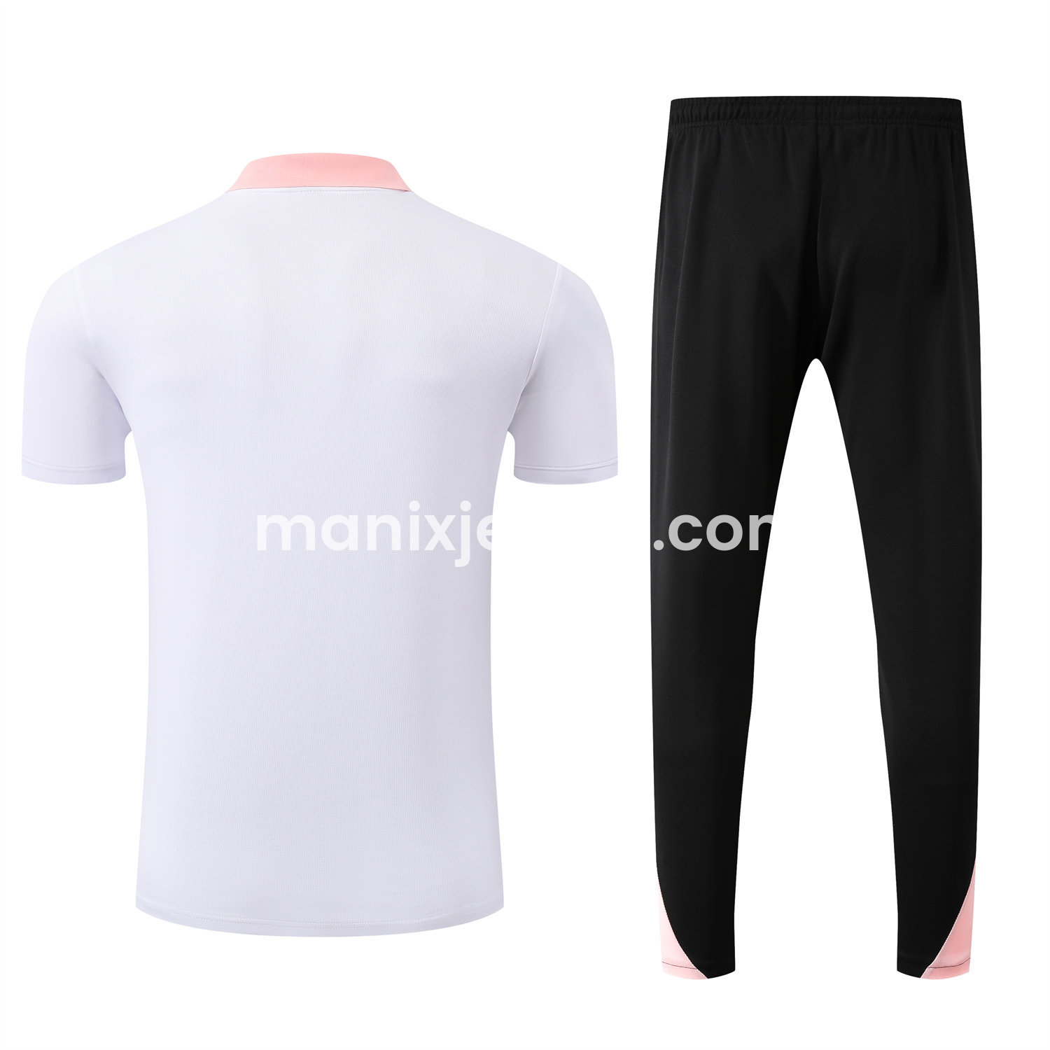 ManixJersey.com | Paris Saint-Germain PSG 25-26 POLO Short-Sleeve Training Set - White Top and Black Pants -Customize Name, Number and Patch | Worldwide Shipping