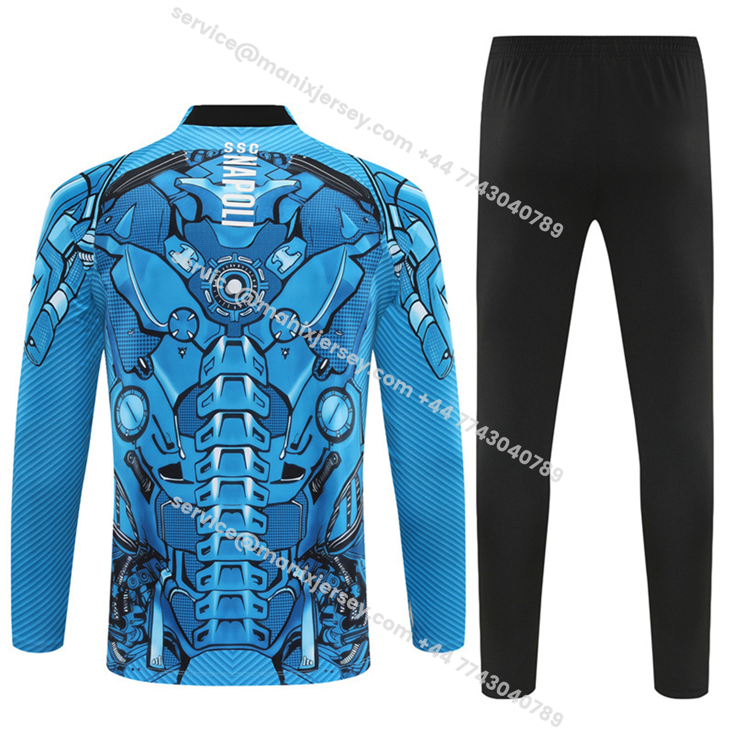 ManixJersey.com | Napoli 25-26 Long Sleeve Training Set - Blue Mecha Top & Black Pants -Customize Name, Number and Patch | Worldwide Shipping