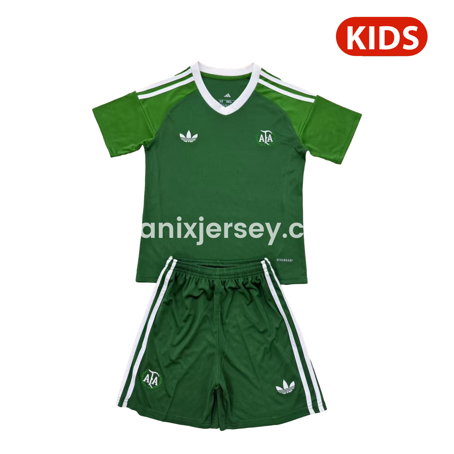 ManixJersey.com | Argentina 25-26 Throwback Trefoil Green Goalkeeper Kids Kit -Customize Name, Number and Patch | Worldwide Shipping