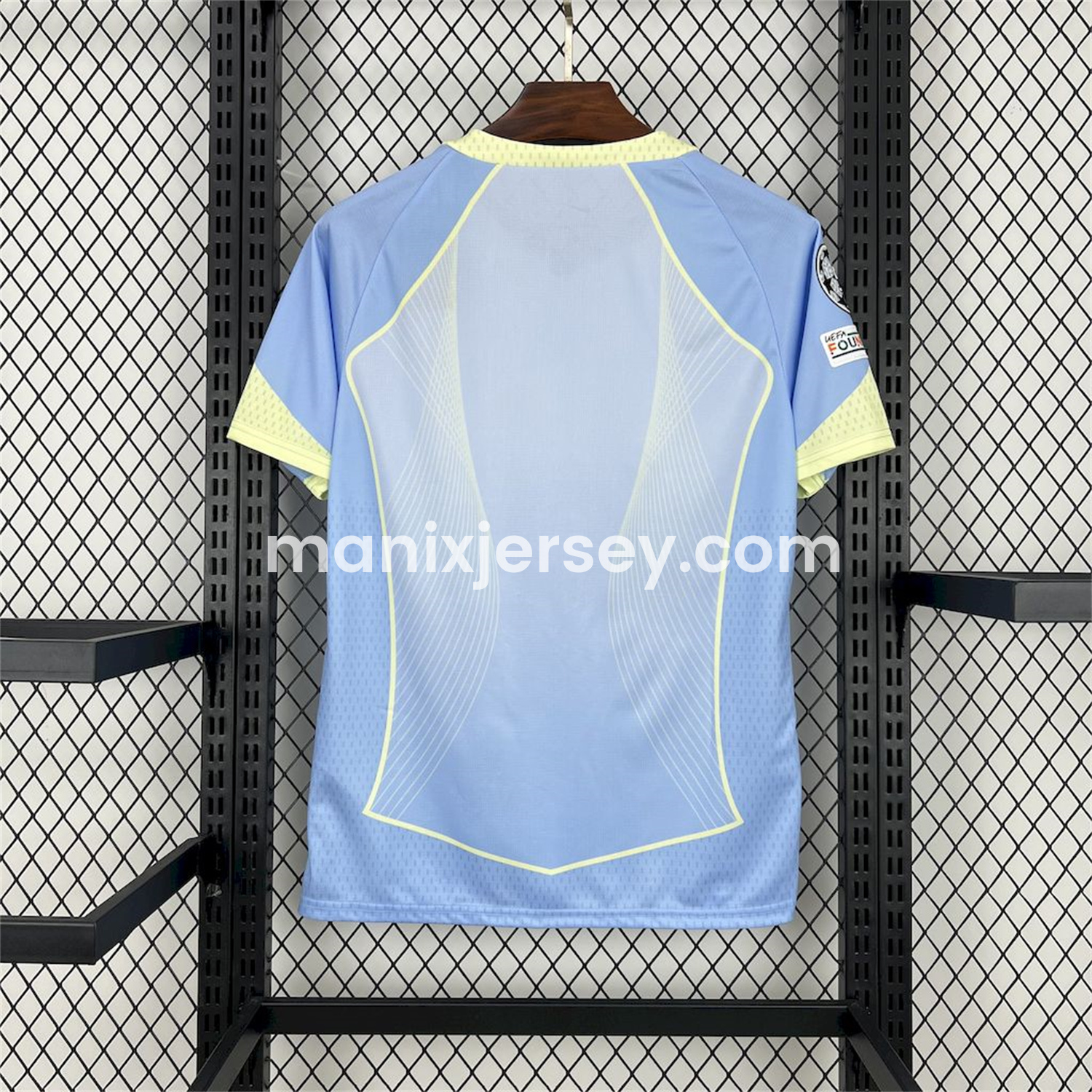 ManixJersey.com | Barcelona 25-26 T90 Yellow Lines Light Blue Special Jersey - Fans Version -Customize Name, Number and Patch | Worldwide Shipping