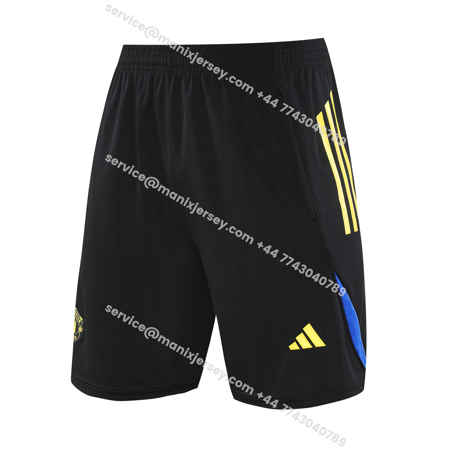 ManixJersey.com | Manchester United 25-26 Short-Sleeve Training Set - Yellow Lines Black Top & Black Shorts -Customize Name, Number and Patch | Worldwide Shipping