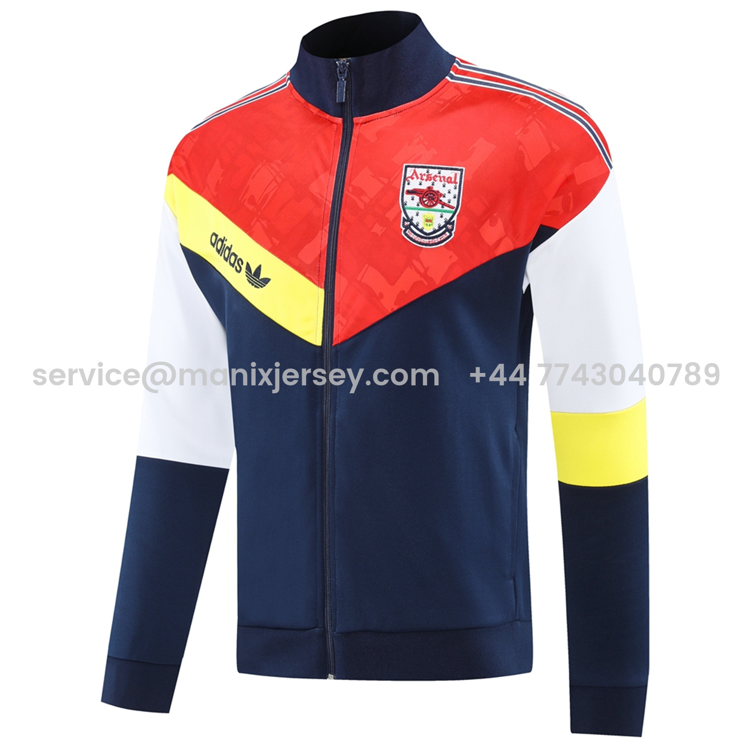 ManixJersey.com | Arsenal 25-26 Jacket Training Tracksuit - Red Blue Throwback Jackets & Blue Pants -Customize Name, Number and Patch | Worldwide Shipping
