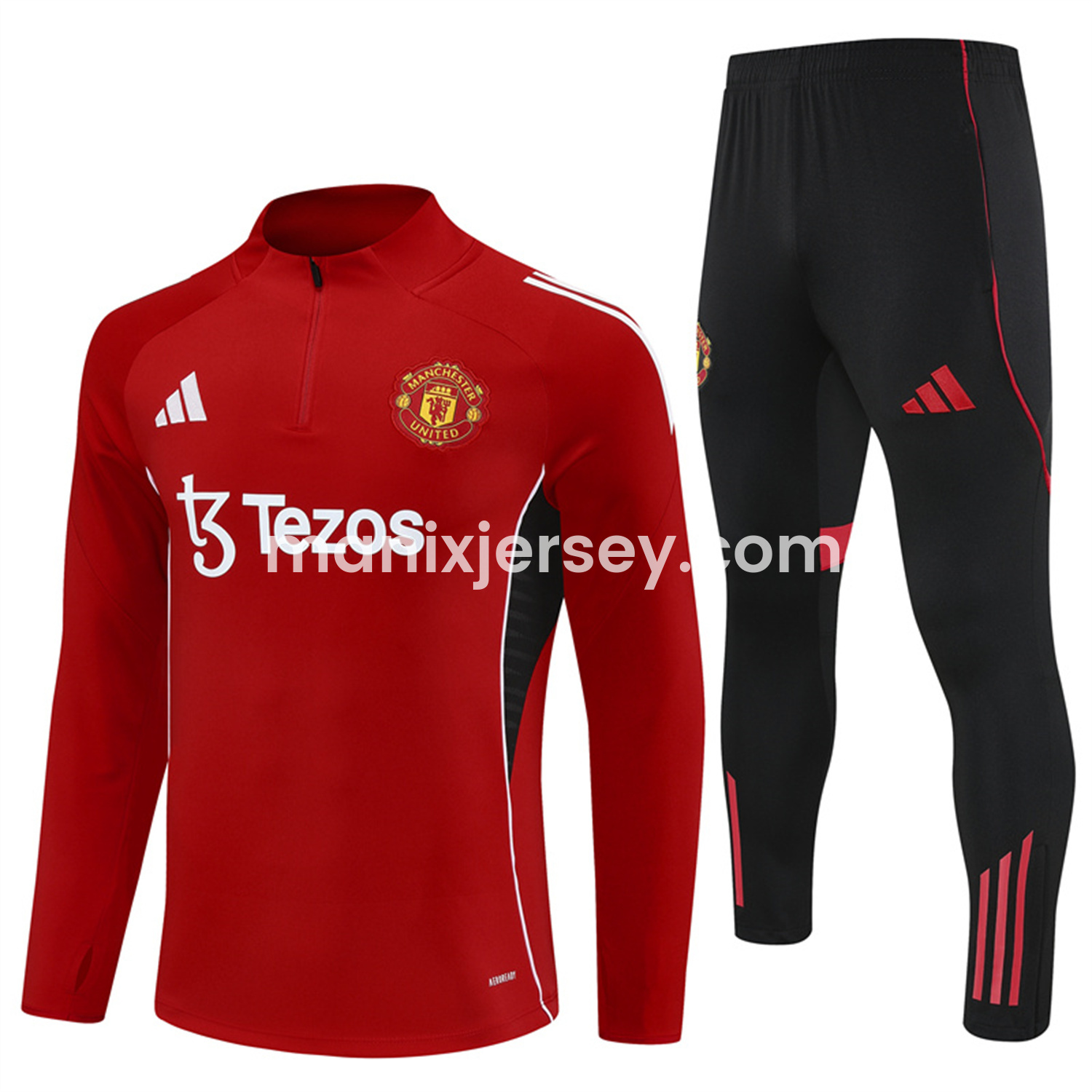 ManixJersey.com | Manchester United 25-26 Long Sleeves Training Set - Red Top & Black Pants -Customize Name, Number and Patch | Worldwide Shipping